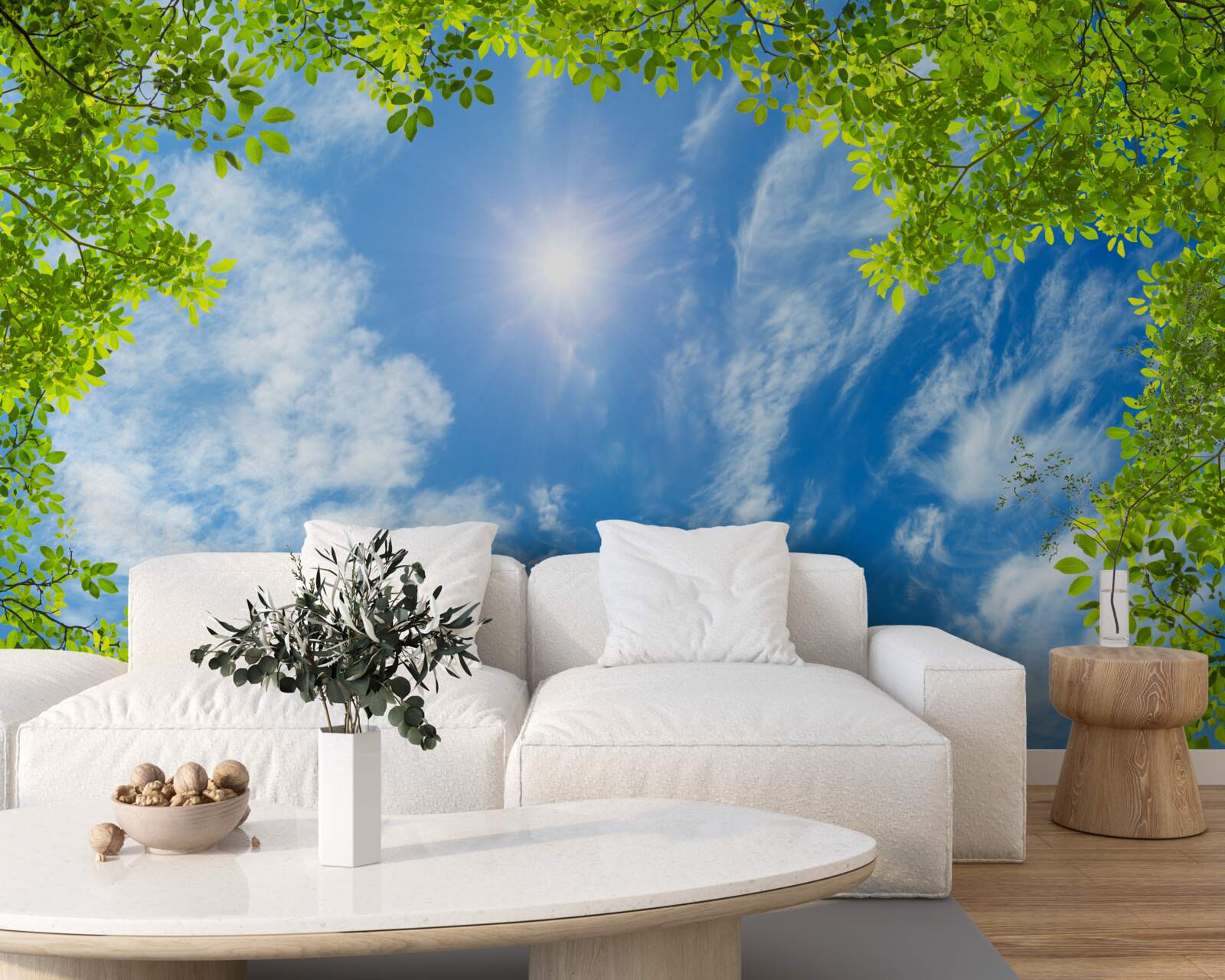 Papier peint le vert dans lequel le soleil est enfoui et le bleu du ciel