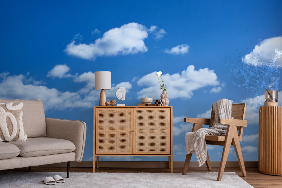 Papier peint nuages blancs flottant dans un ciel bleu