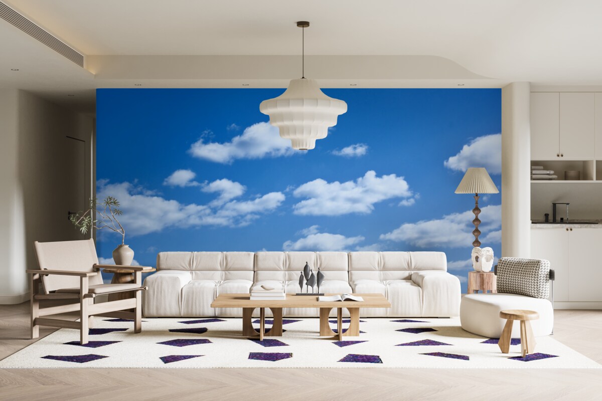 Papier peint nuages blancs flottant dans un ciel bleu