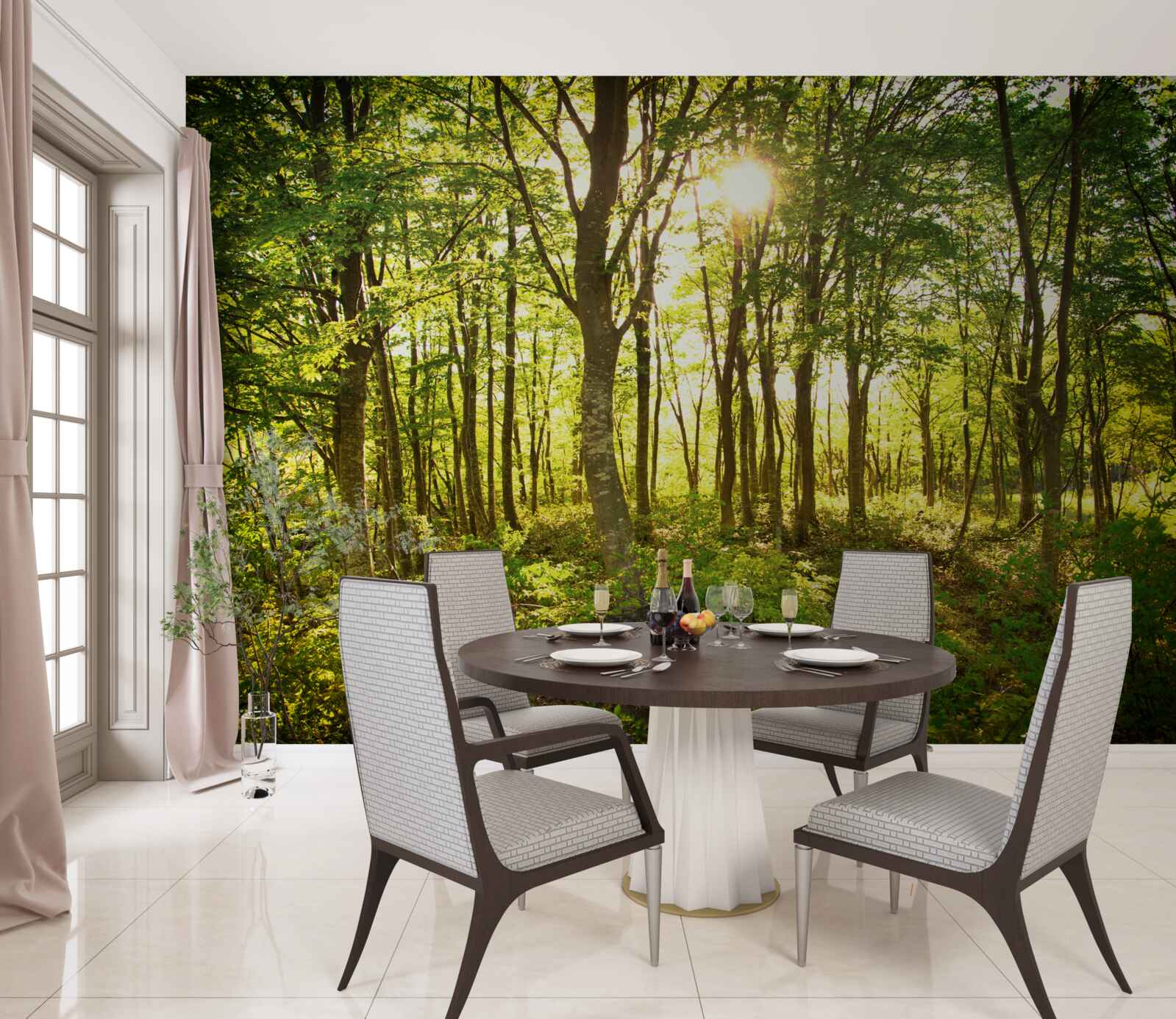 Papier peint la lumière du soleil illumine la tremblaie