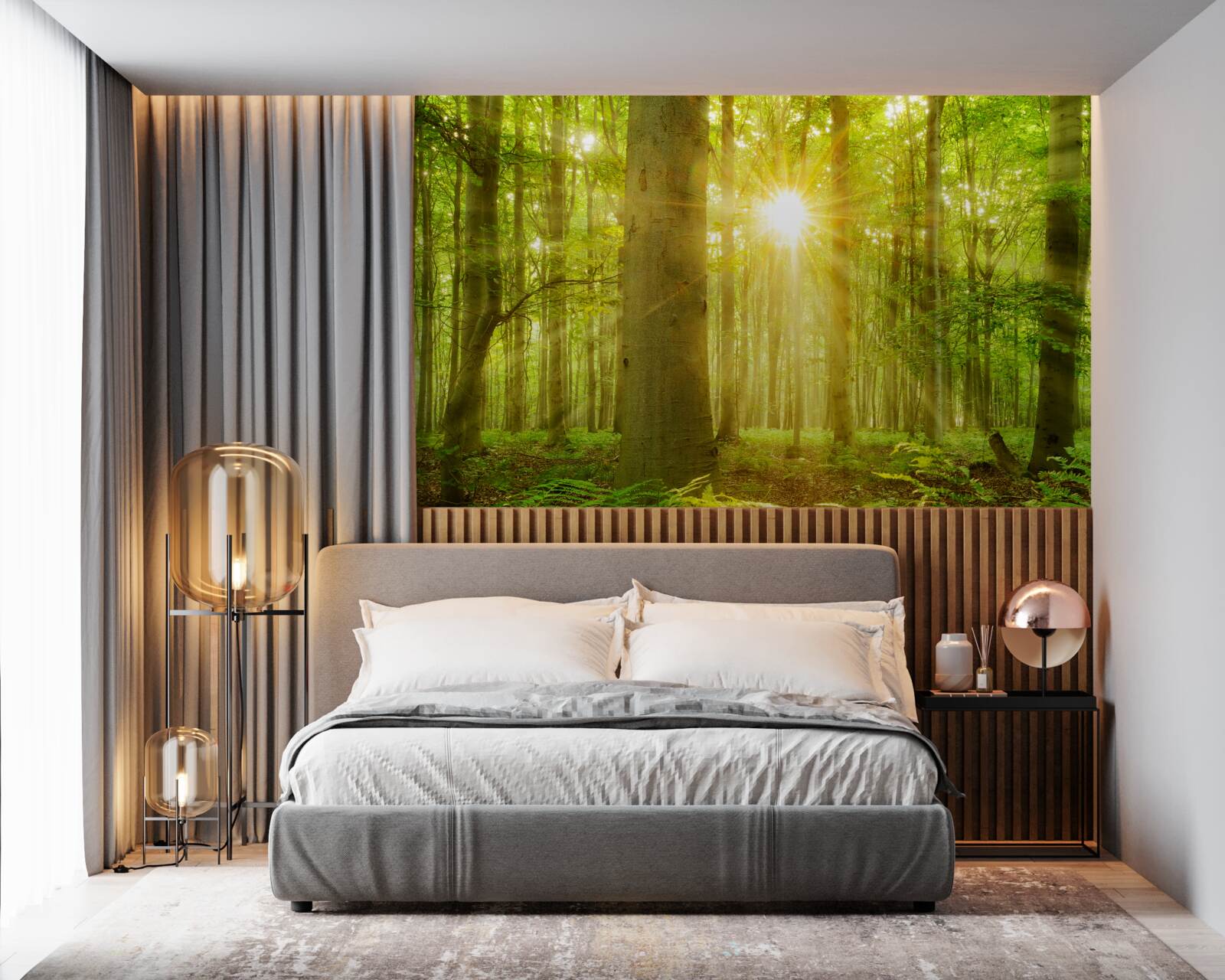 Papier peint Lumière du soleil dans une forêt de hêtres
