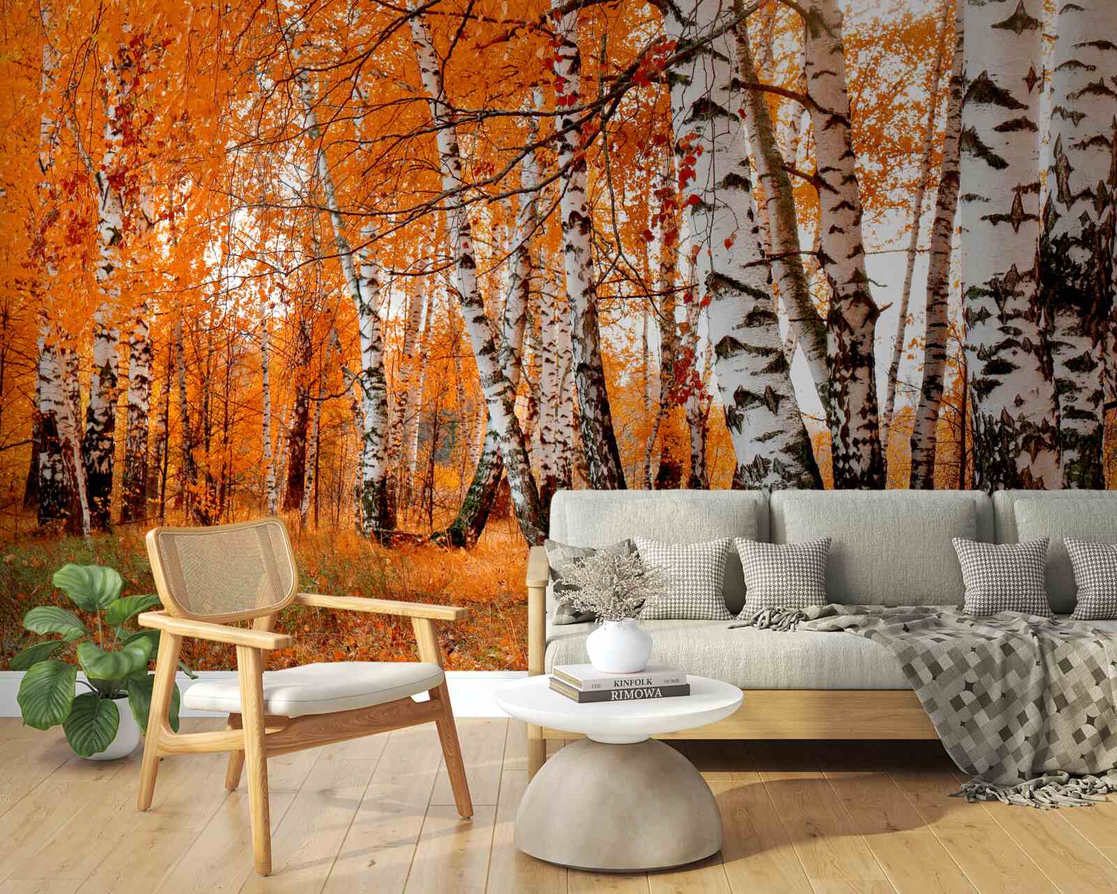 Papier peint les feuilles de bouleau sont orange