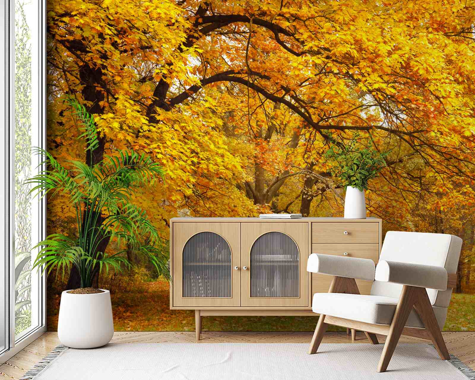 Papier peint l'automne dans son costume jaune est entré dans la forêt