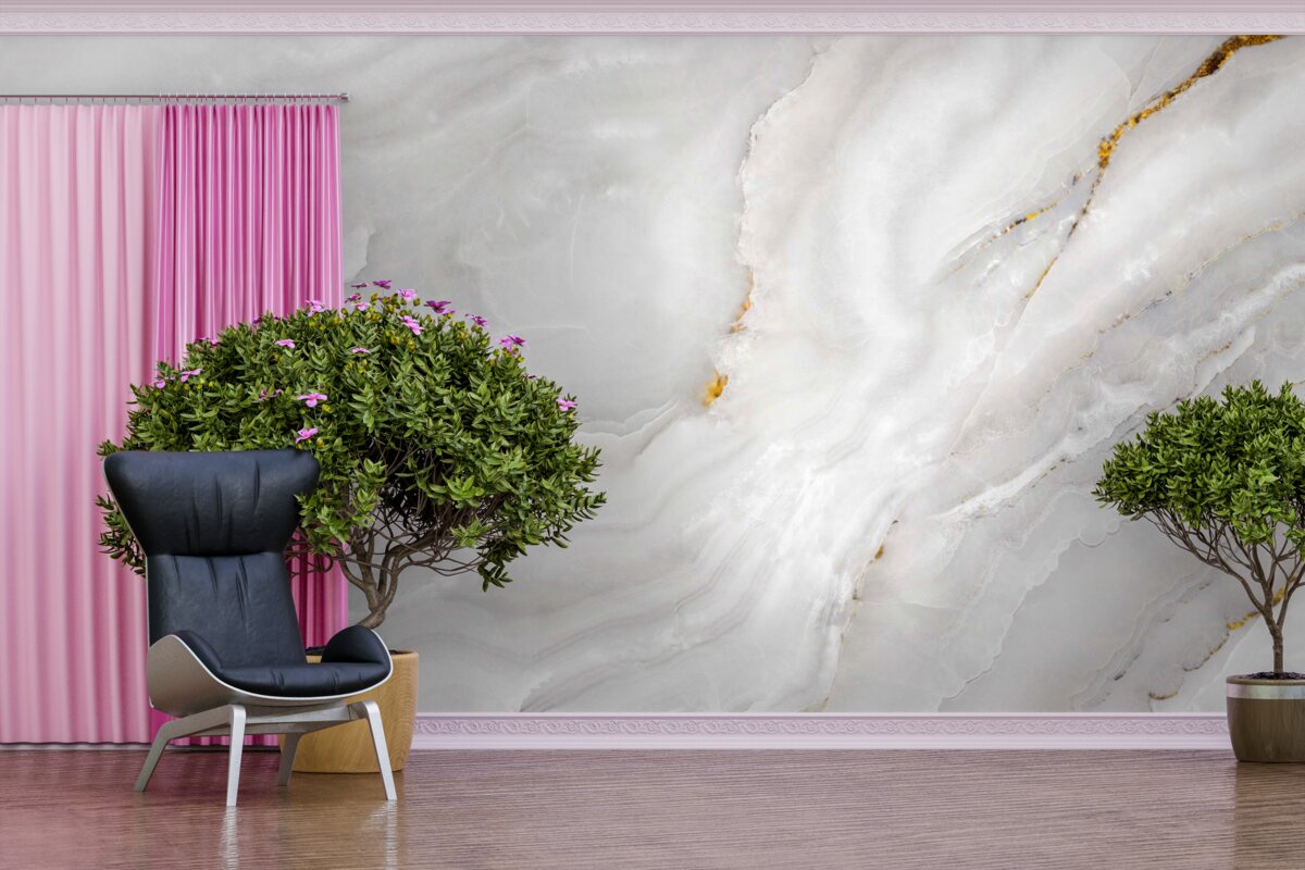 Papier peint ondes lumineuses sur un marbre blanc comme neige