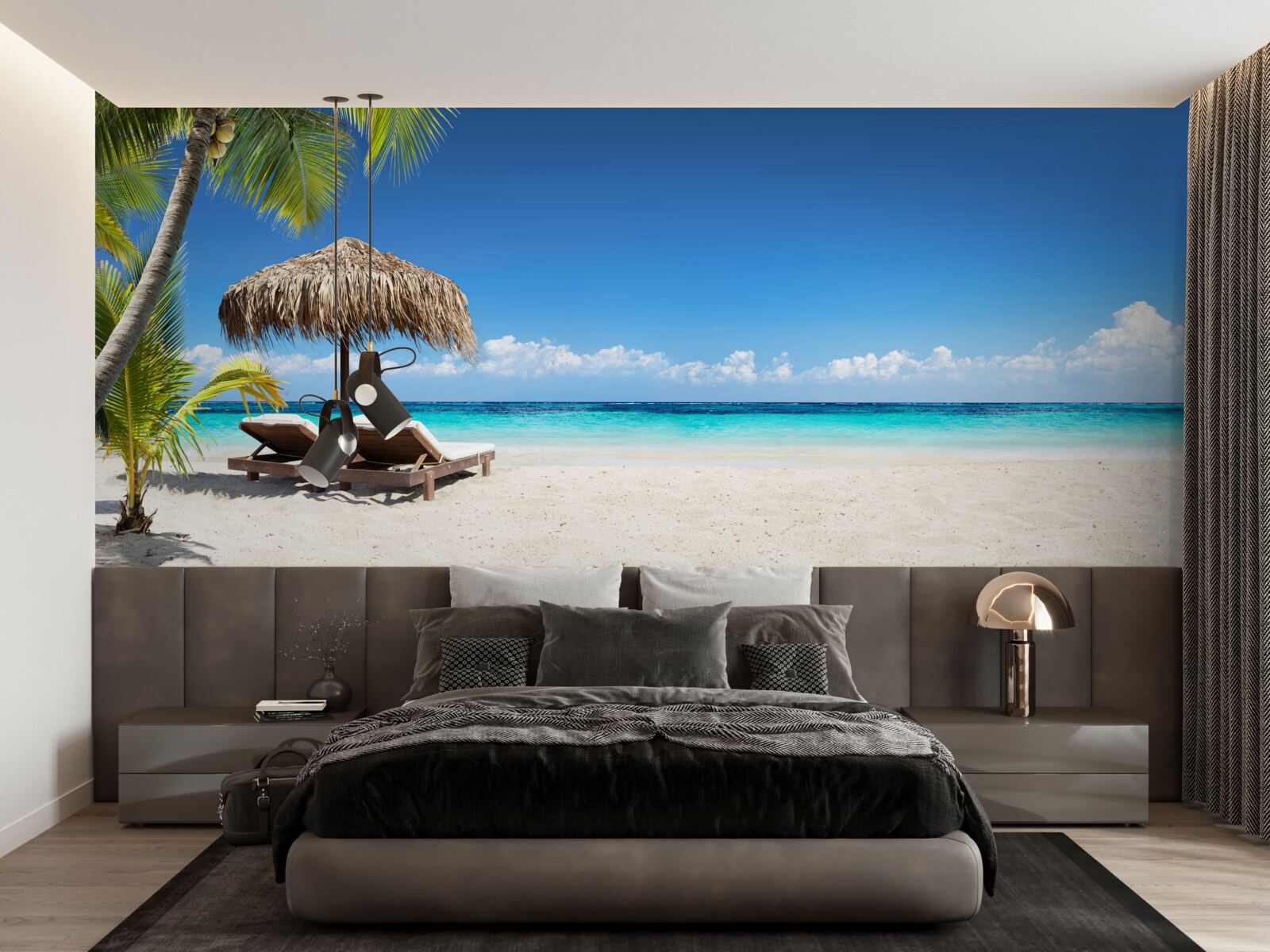 Papier peint Lits de plage avec chaises longues