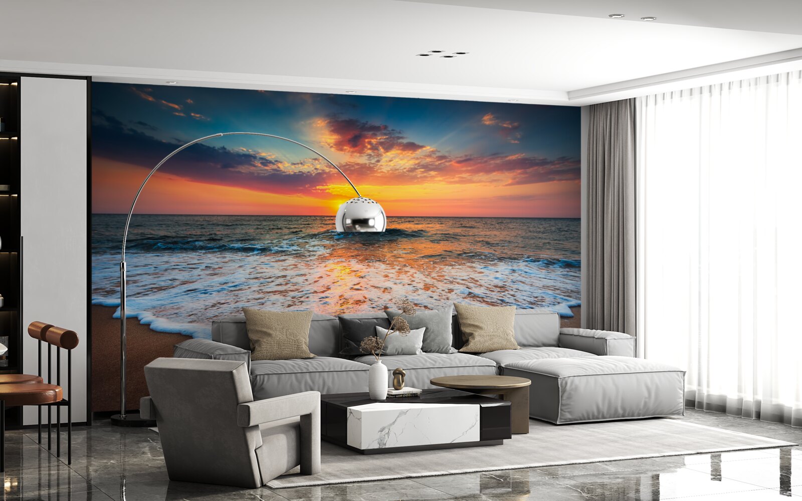 Papier peint l'ascension hypnotique du soleil au-dessus de la surface de l'eau