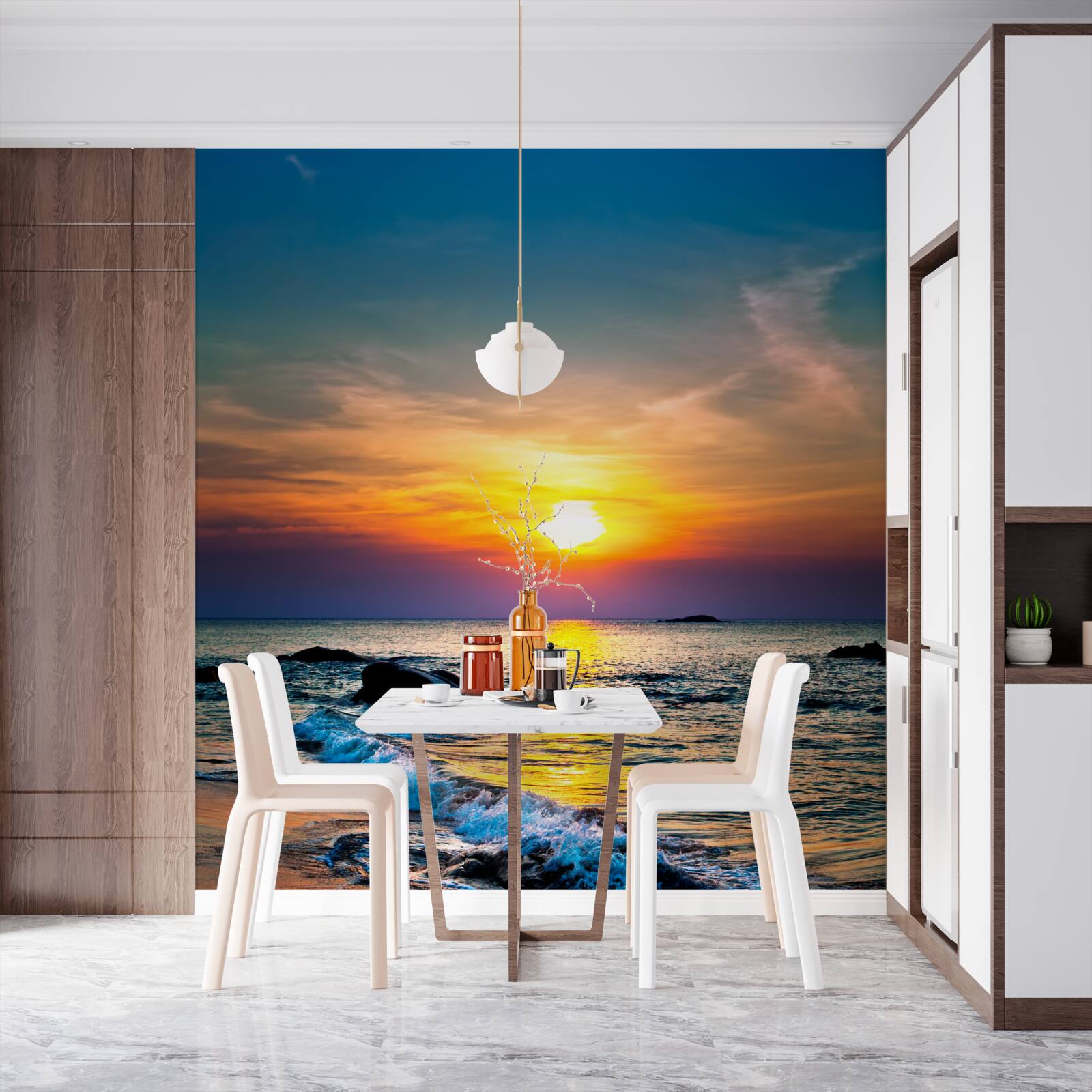 Papier peint coucher de soleil et vague d'écume