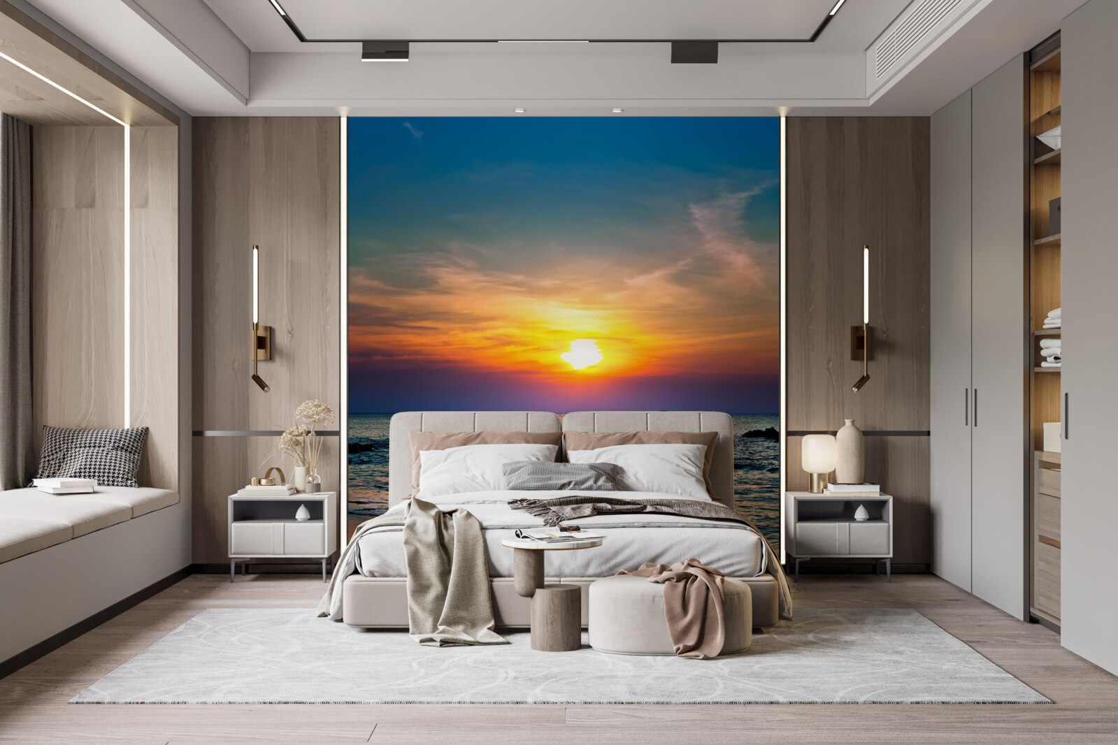 Papier peint coucher de soleil et vague d'écume