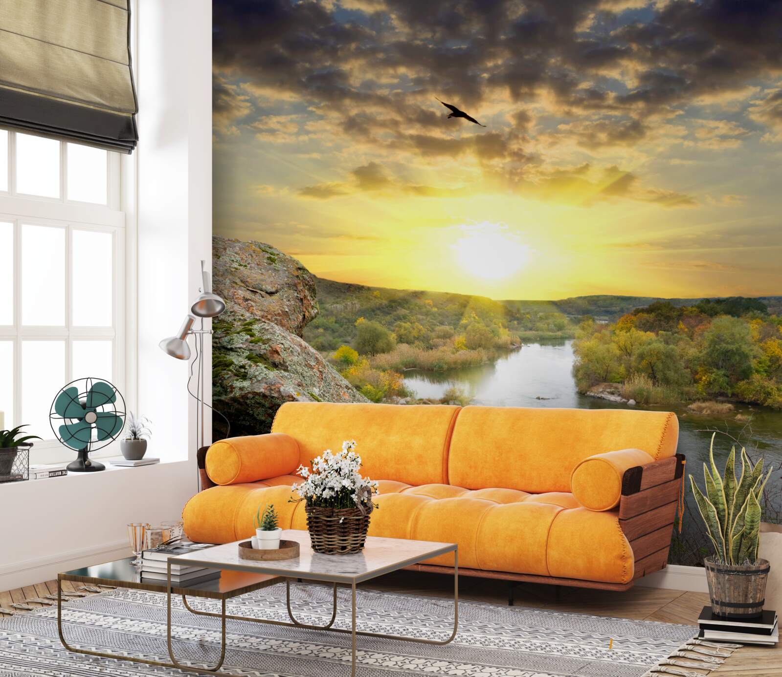 Papier peint le soleil d'automne se transforme en un coucher de soleil frais