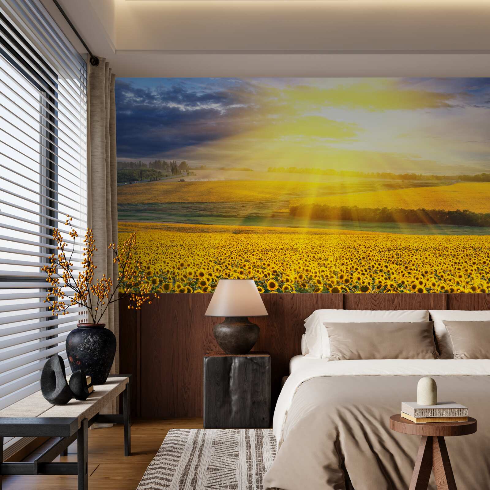 Papier peint le soleil est éclatant sur un champ de tournesols luxuriants