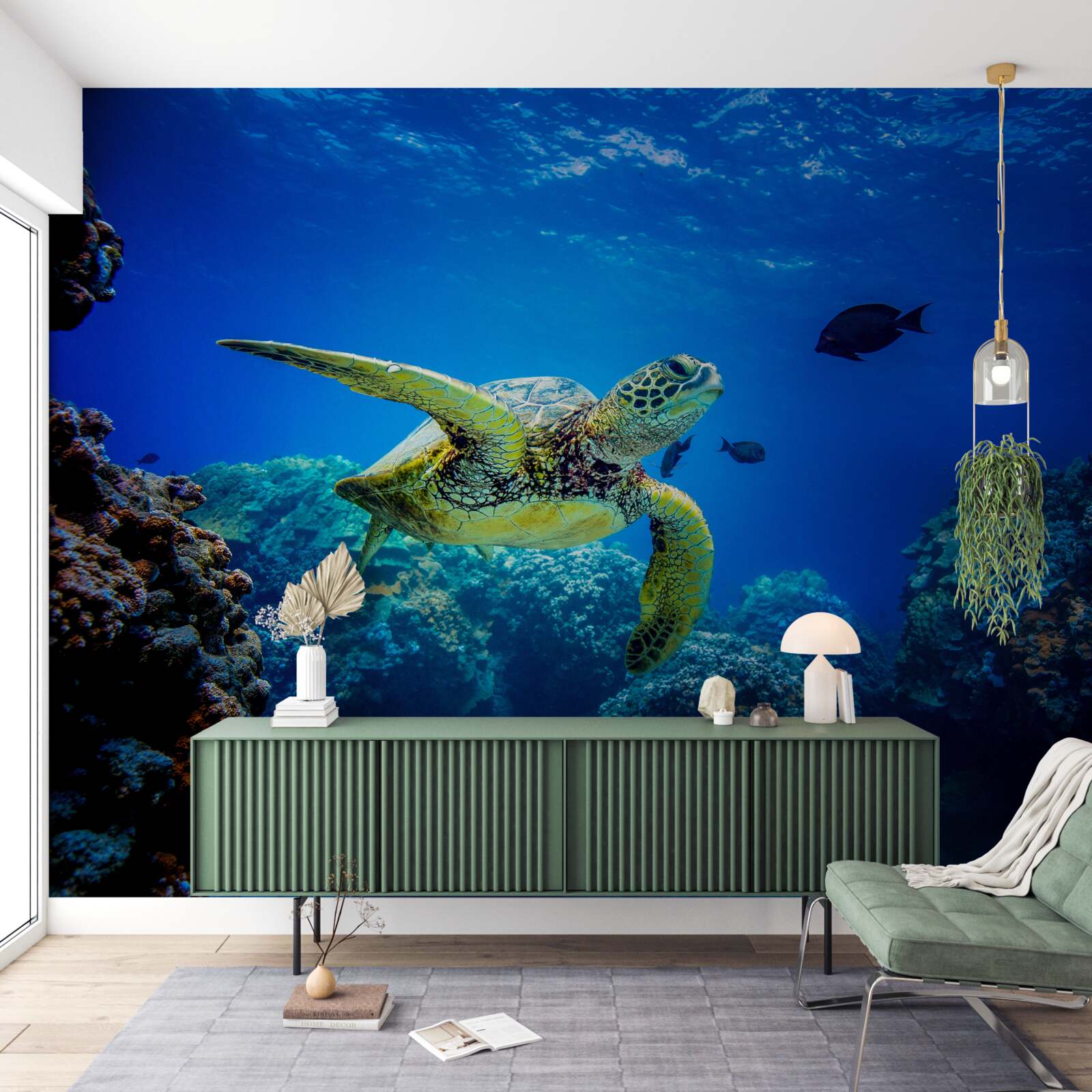 Papier peint Tortue dans les profondeurs bleues de la mer