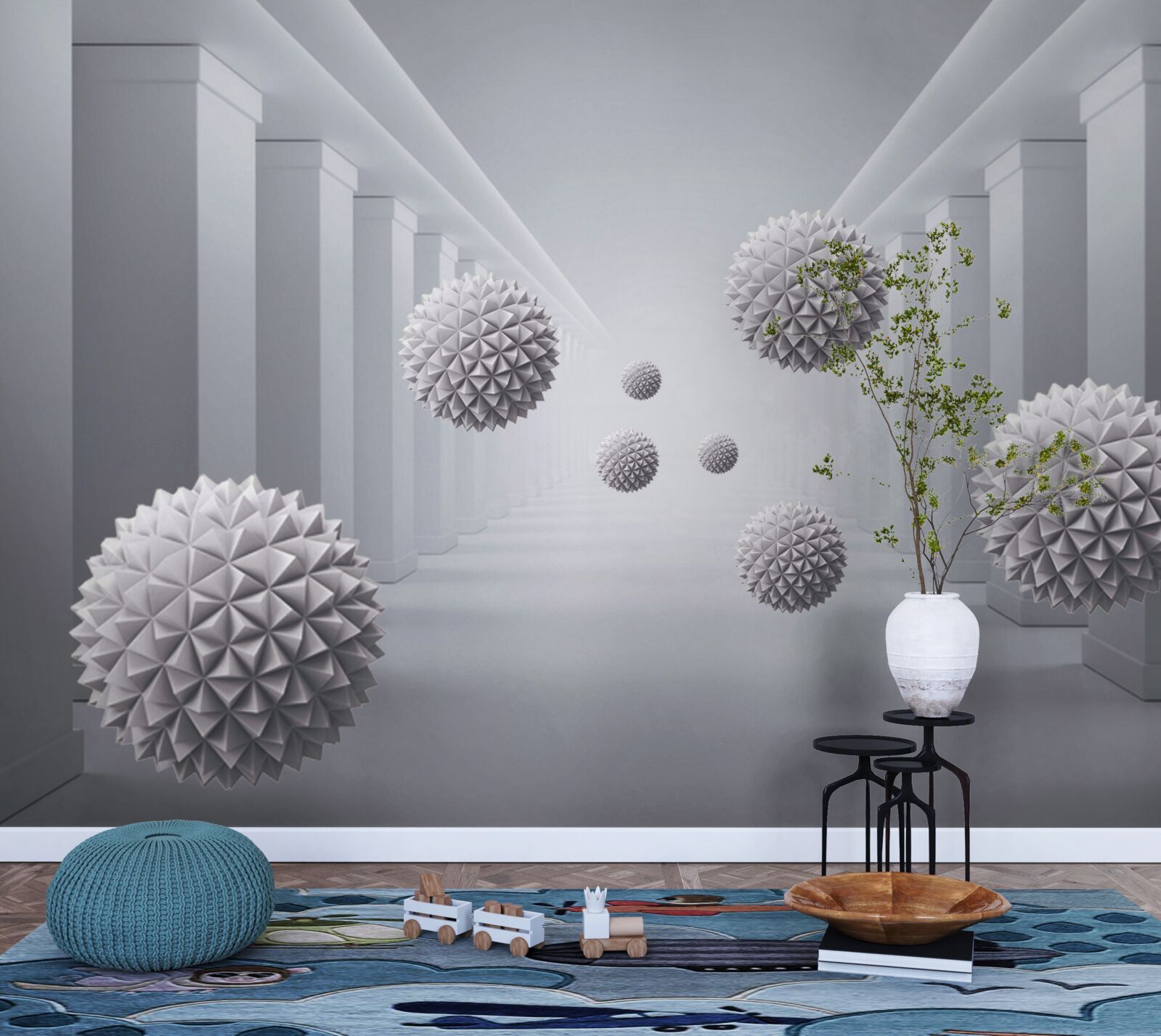 Papier peint les balles disparaissent dans un couloir sans fin