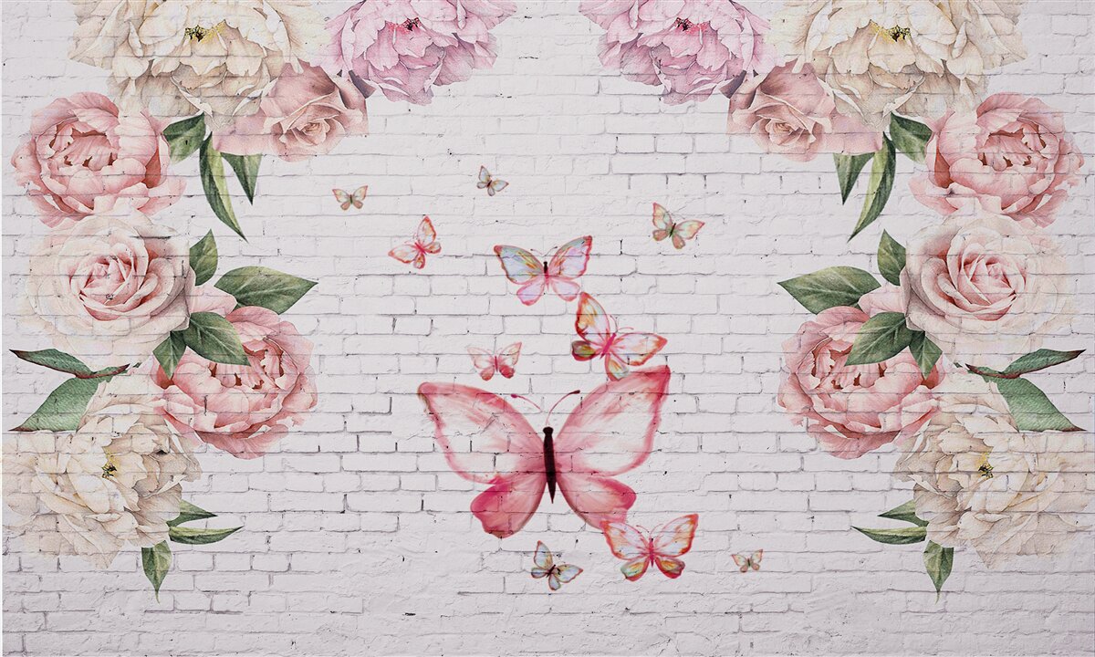 Papier peint papillon décoré de fleurs, en mousseline de soie
