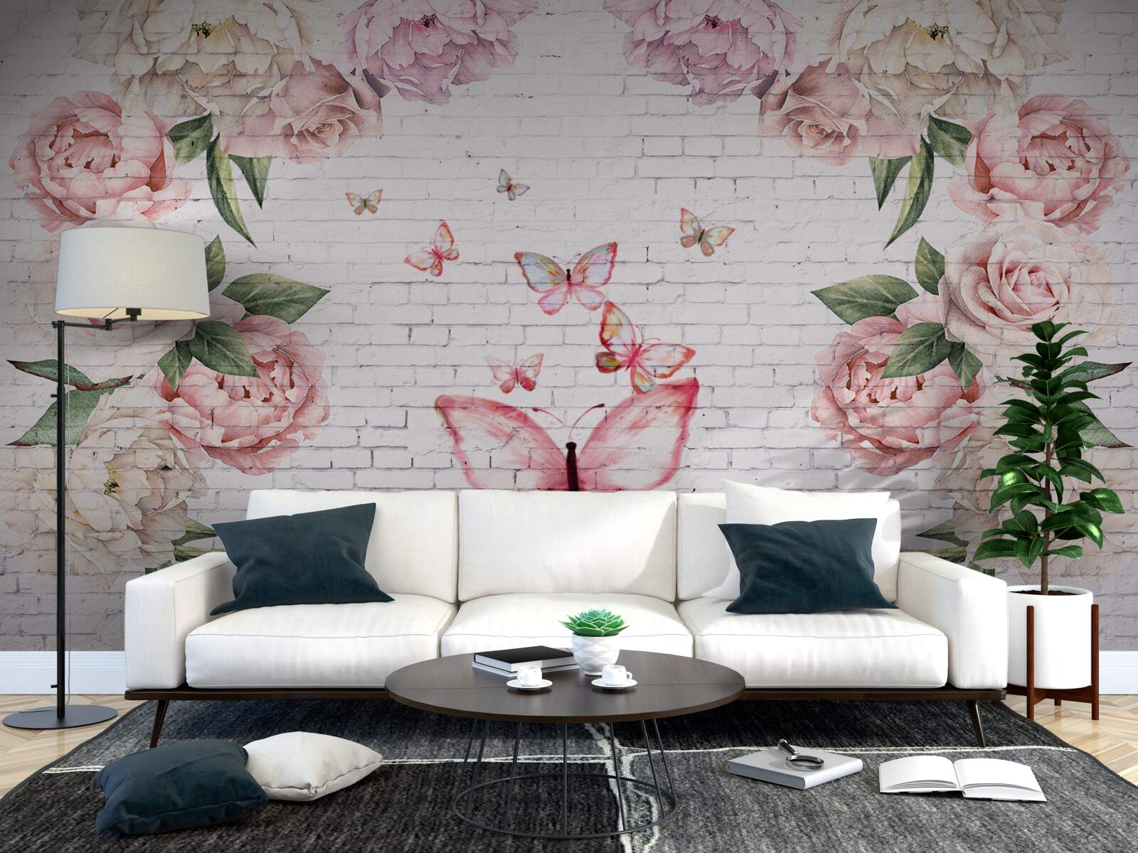 Papier peint papillon décoré de fleurs, en mousseline de soie