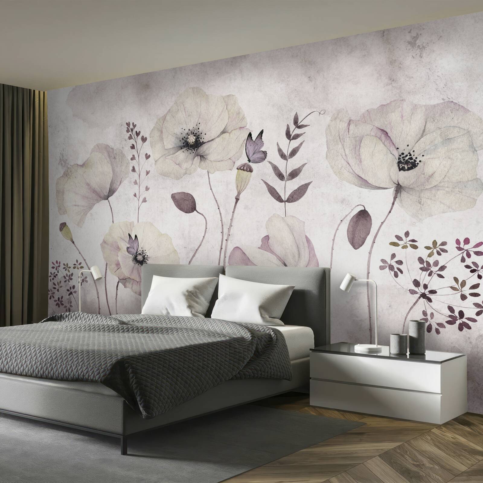 Papier peint coquelicots doux sur des tiges gracieuses