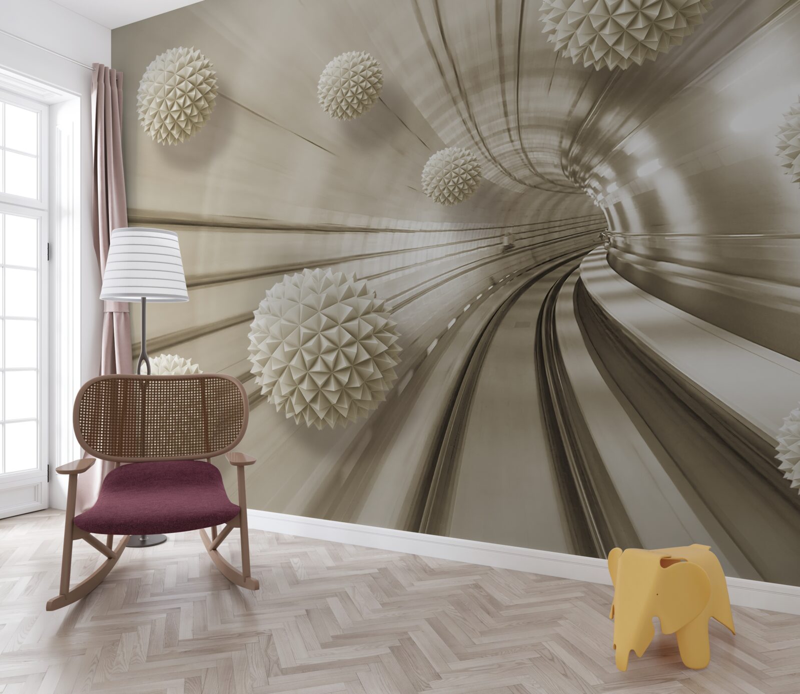 Papier peint boules marron clair dans le passage