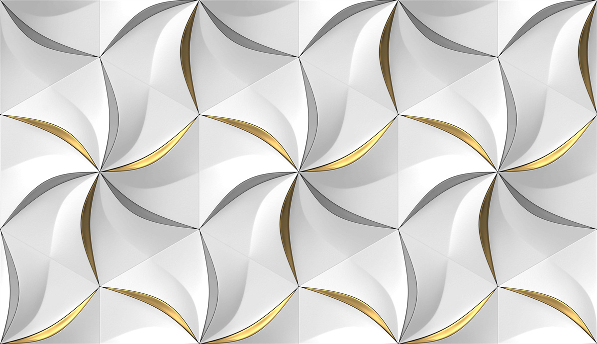 Papier peint tourbillons de gris et d'or sur fond blanc