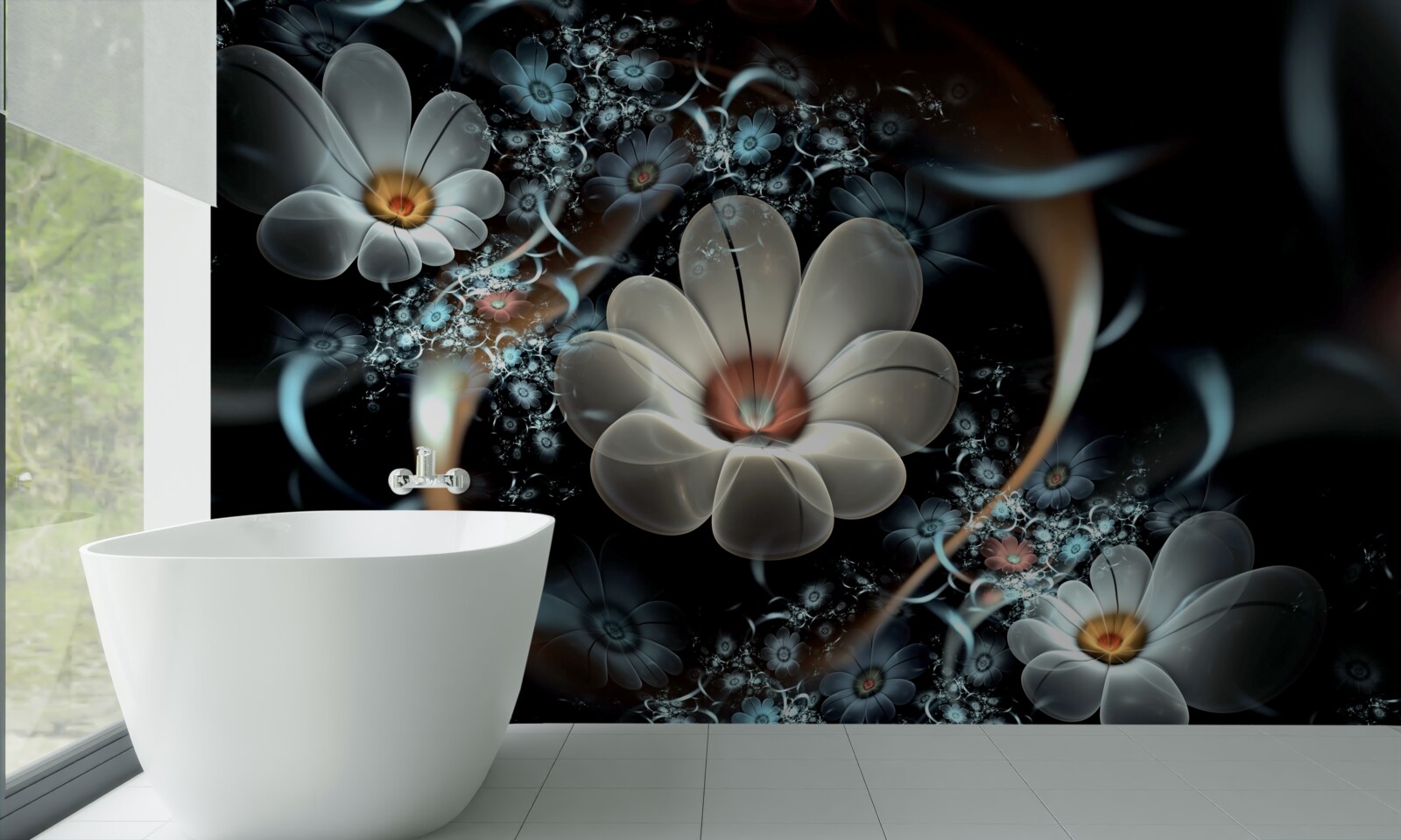 Papier peint les grandes fleurs sont blanches