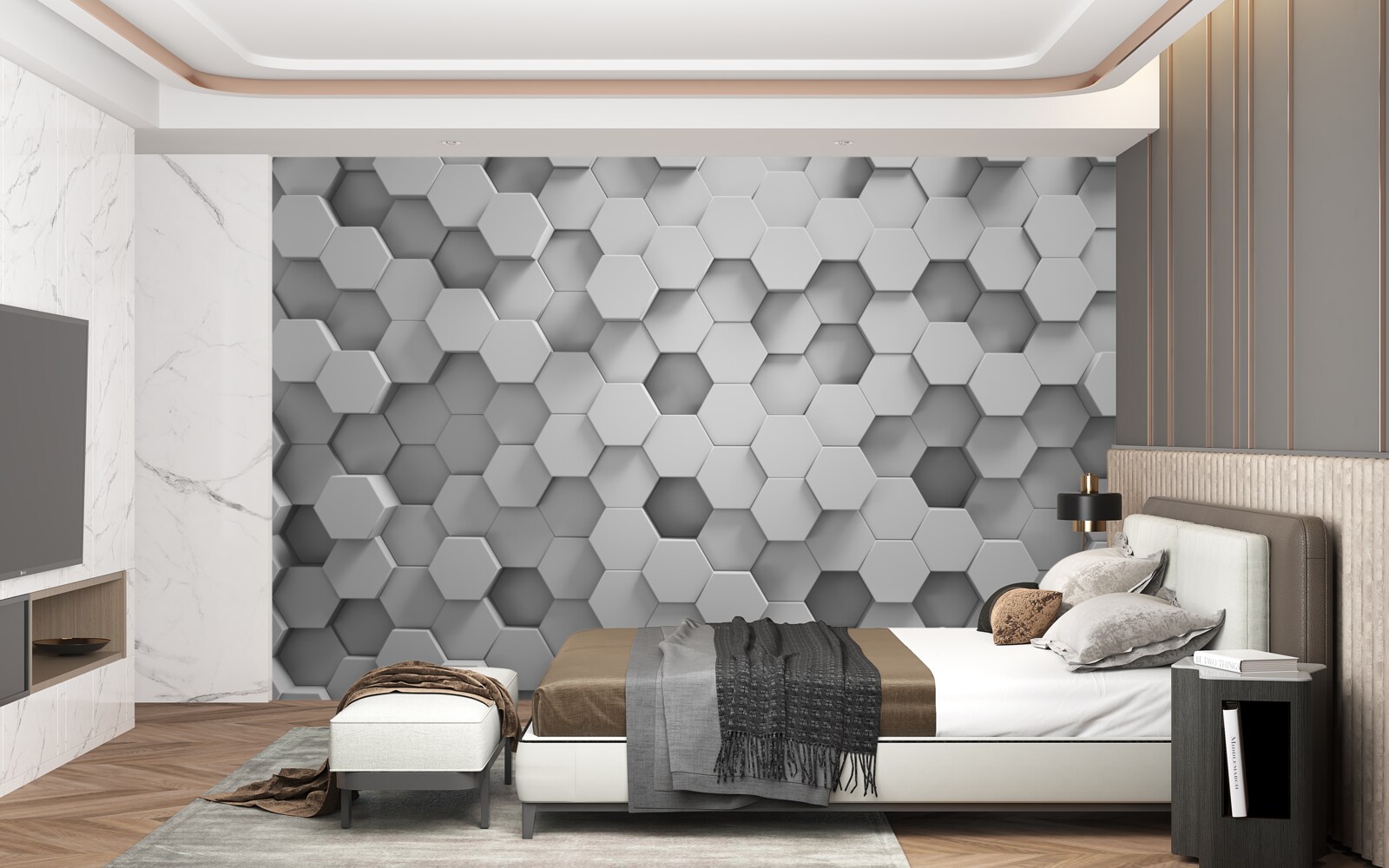 Papier peint les hexagones sont gris