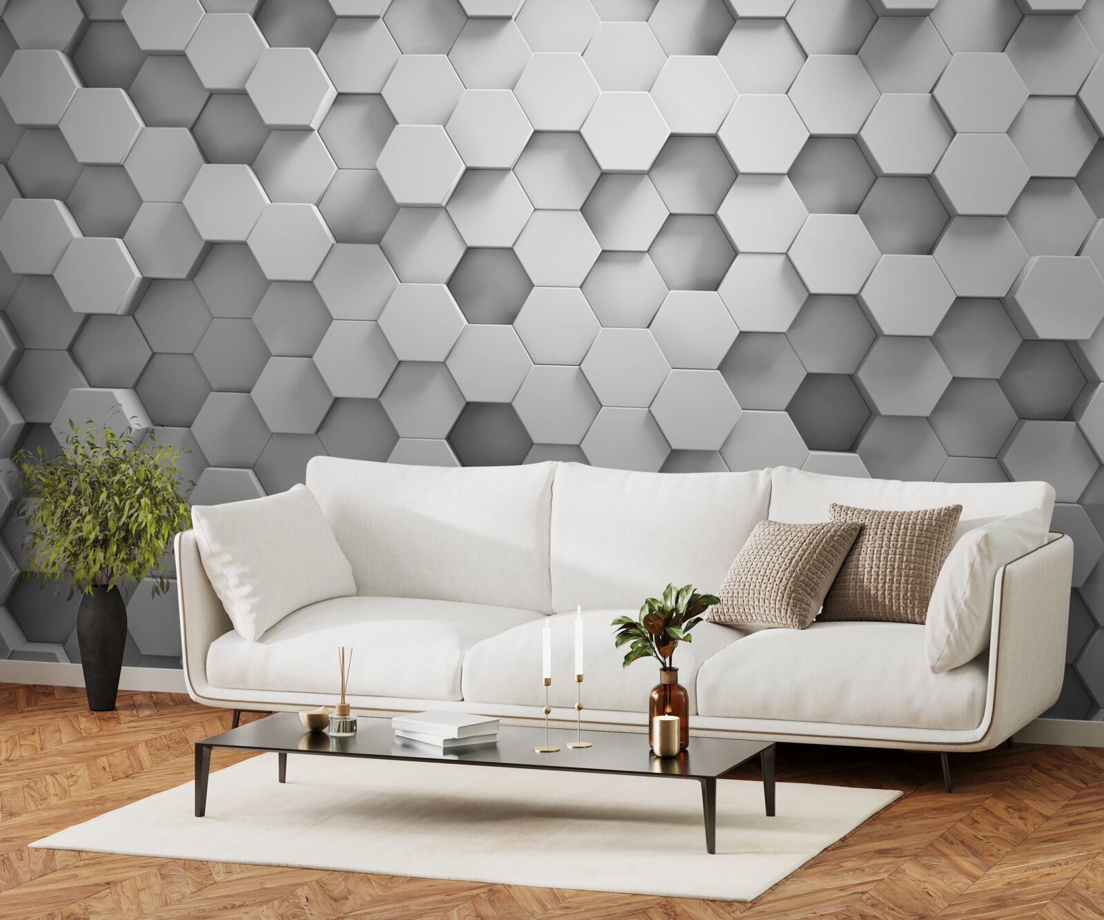Papier peint les hexagones sont gris