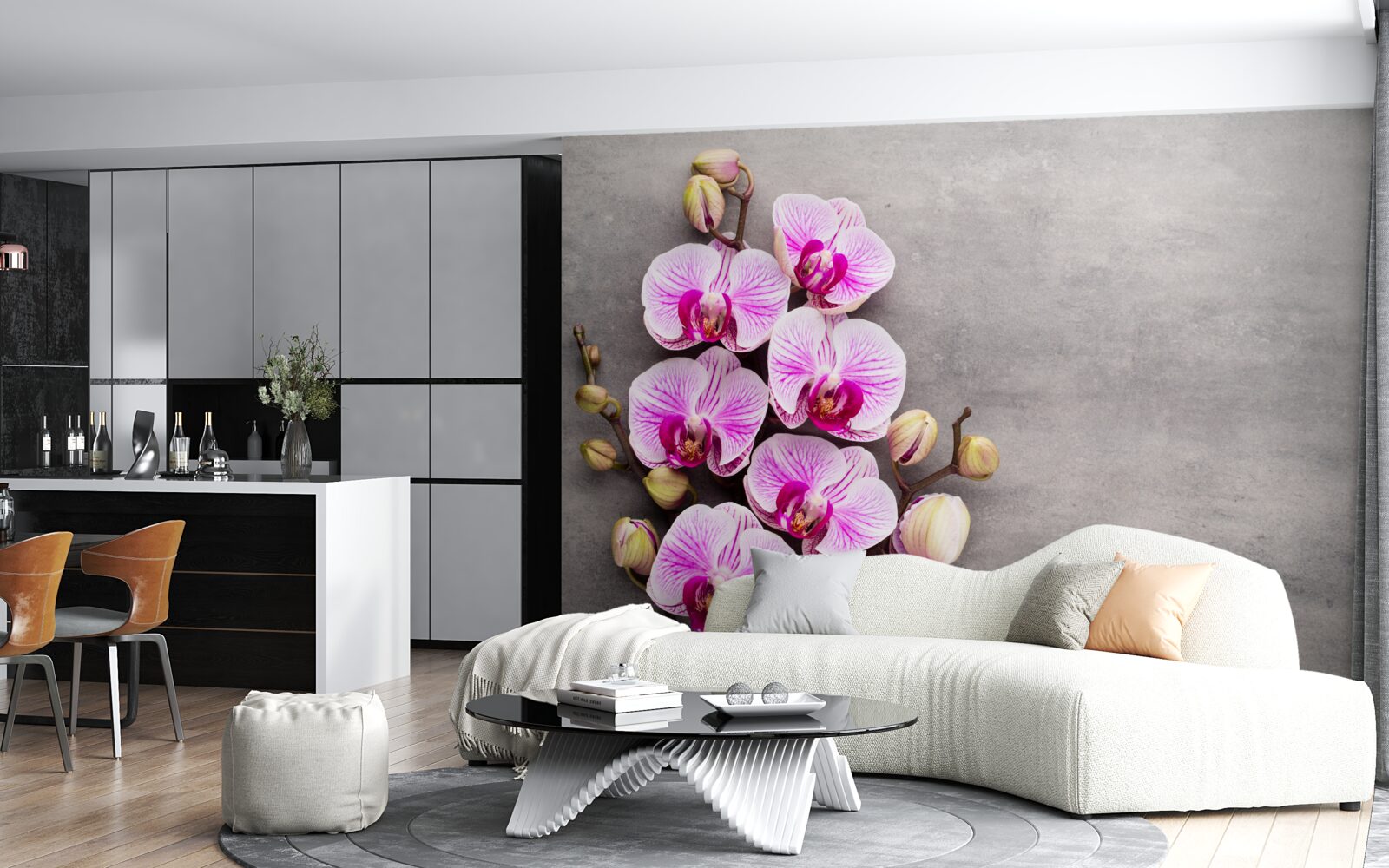 Papier peint orchidée lilas et blanche