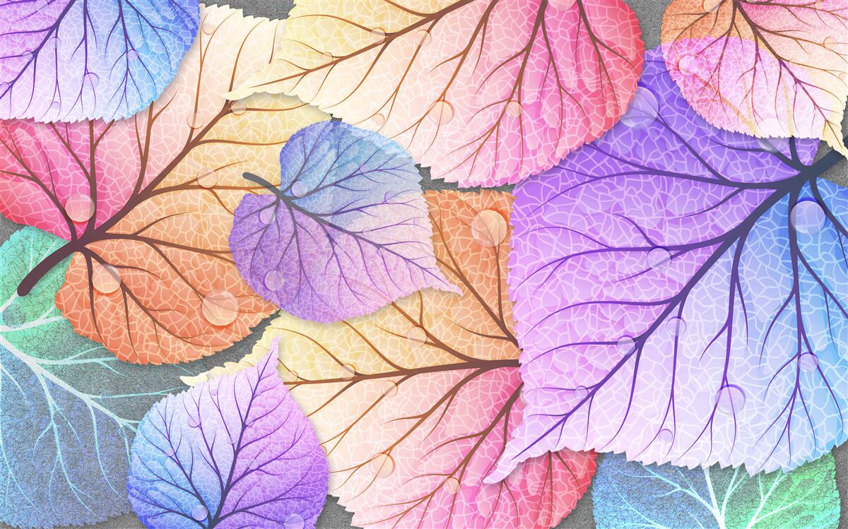 Papier peint feuilles en différentes teintes