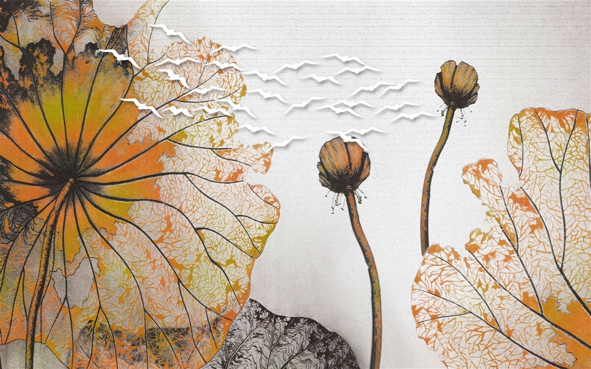 Papier peint les grandes fleurs et leurs bourgeons non ouverts
