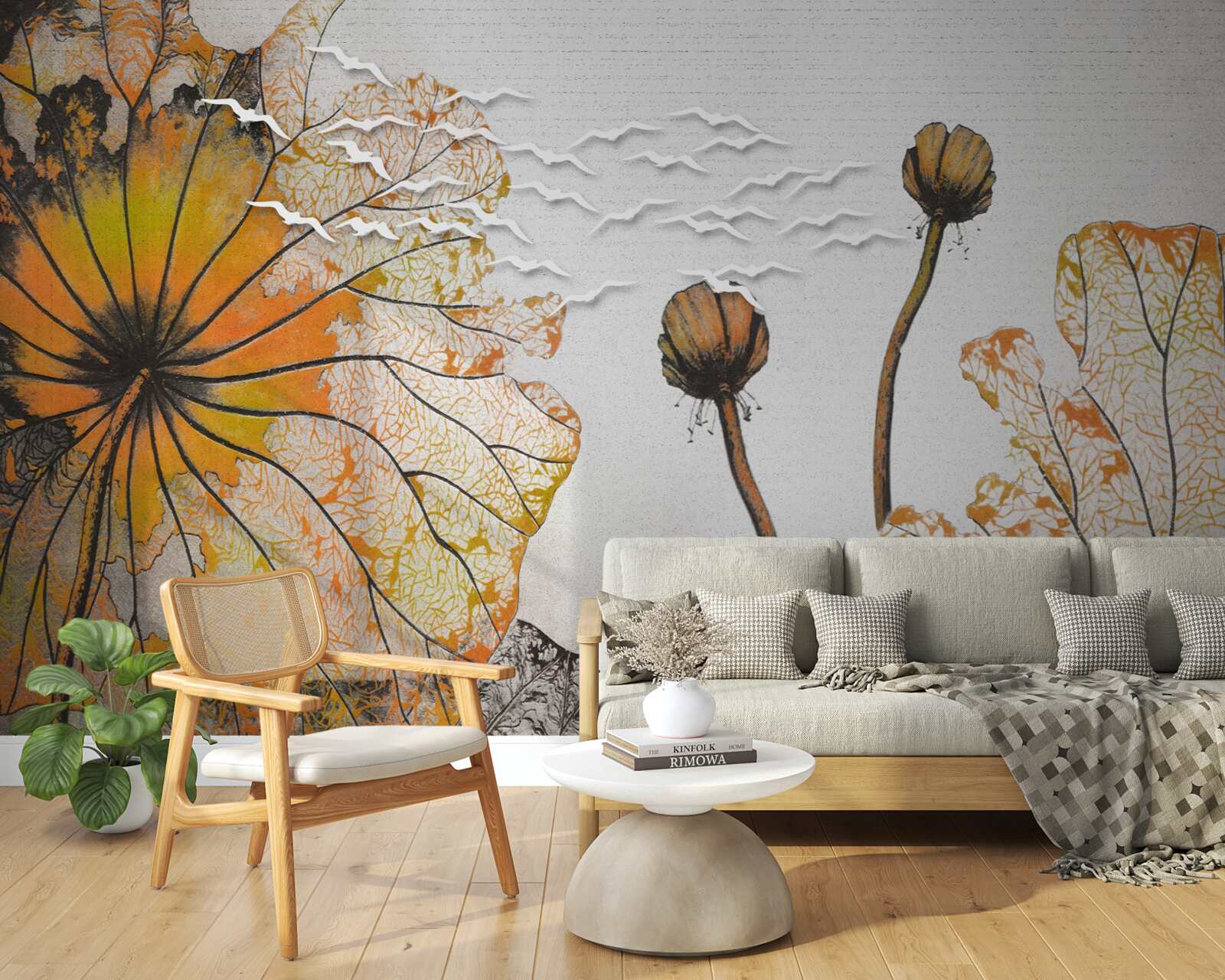 Papier peint les grandes fleurs et leurs bourgeons non ouverts
