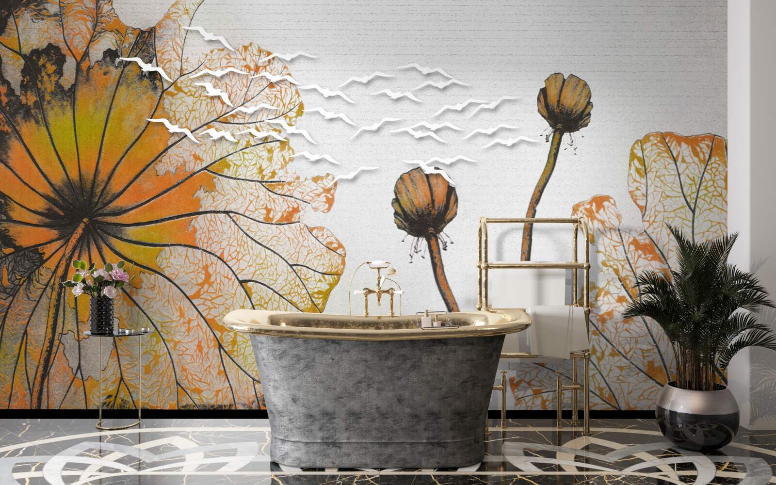 Papier peint les grandes fleurs et leurs bourgeons non ouverts