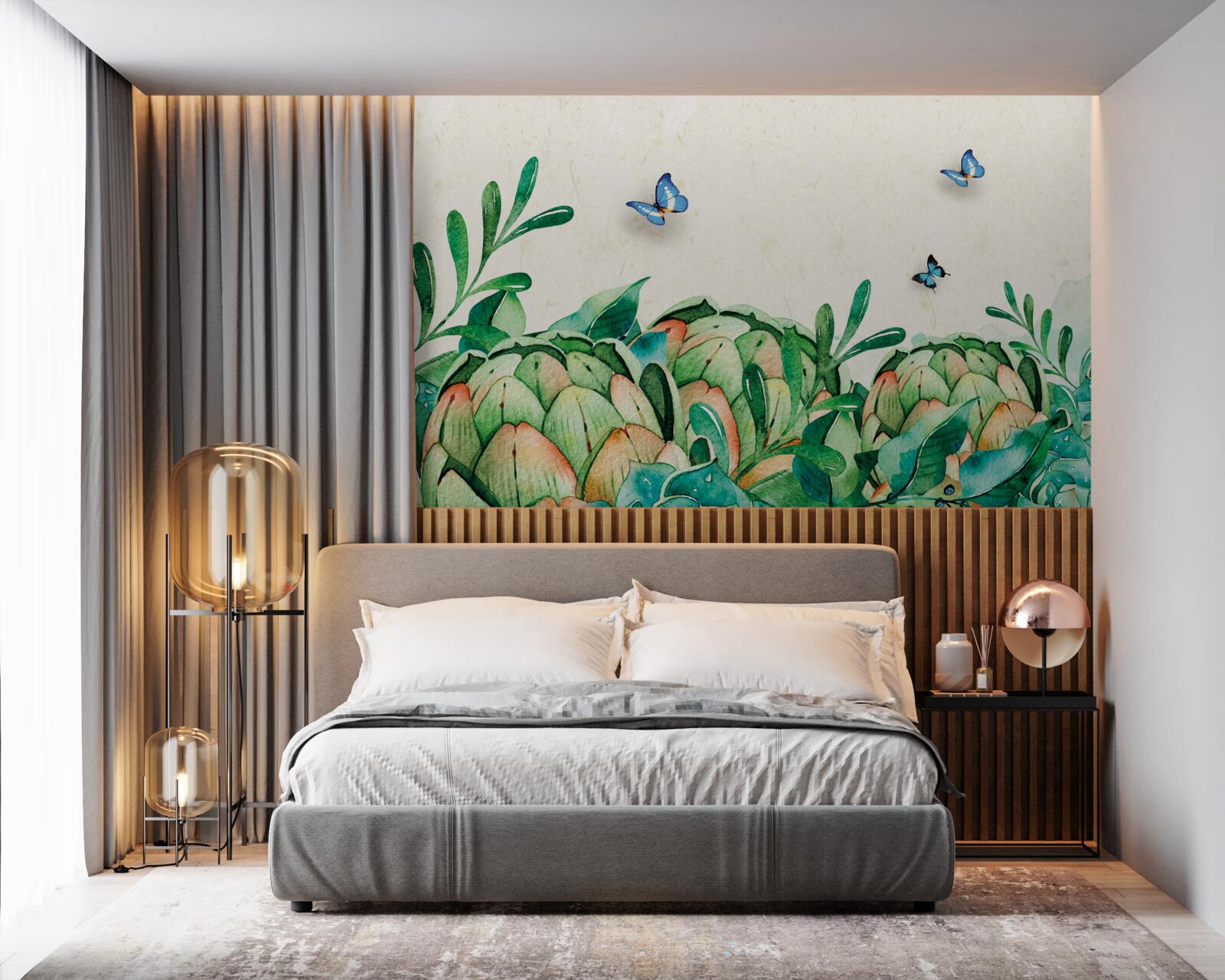 Papier peint papillons et plantes