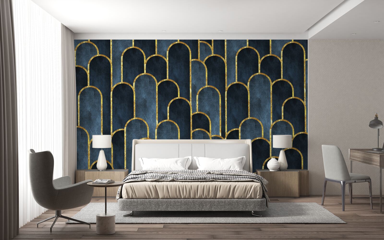 Papier peint accents dorés sur des tops noirs et aérés