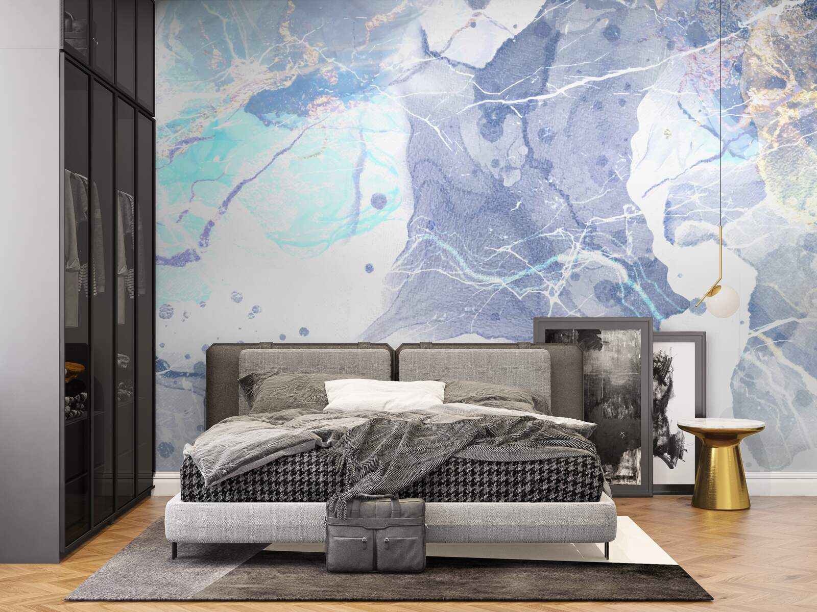 Papier peint marbre bleu dans un style abstrait