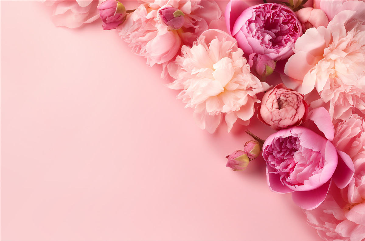 Papier peint différentes fleurs roses sur un fond de même teinte