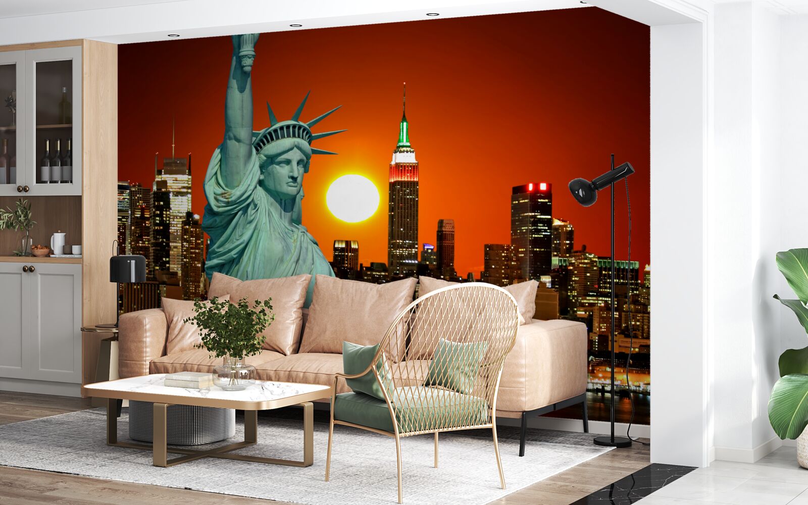 Papier peint le coucher de soleil illumine la statue de la liberté