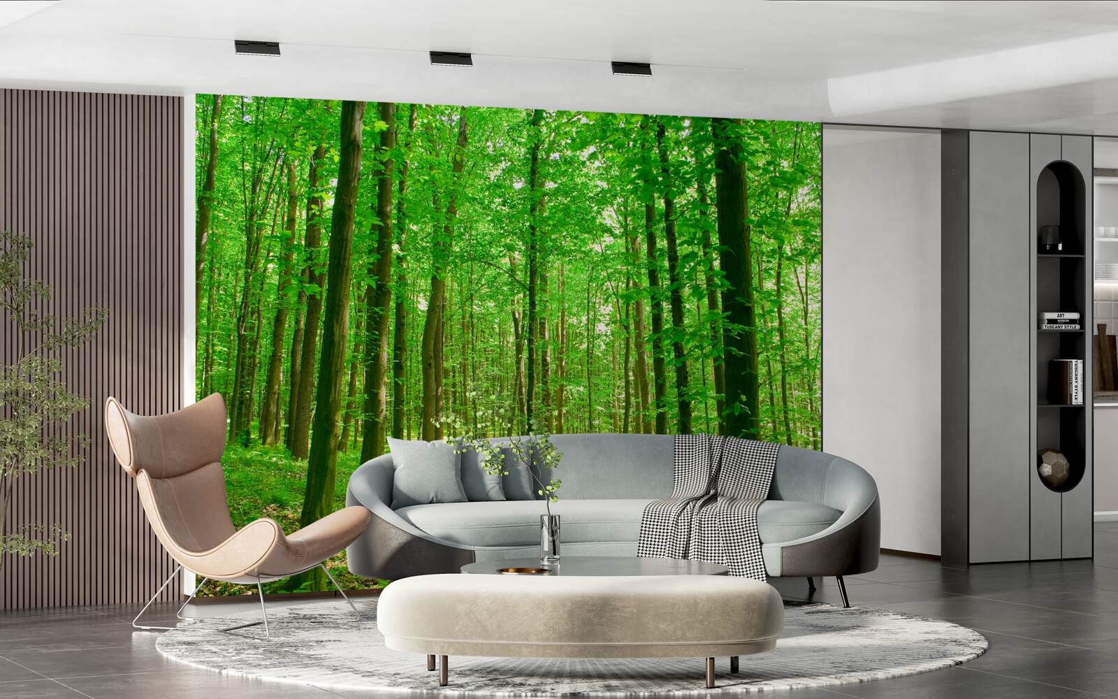 Papier peint forêt d'été clairsemée avec des arbres à feuilles caduques