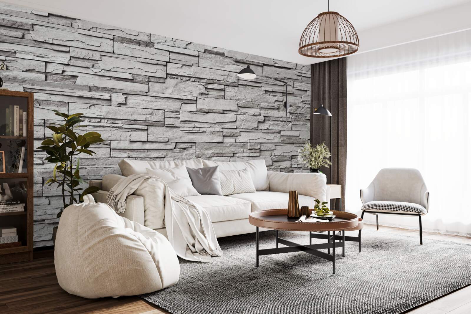 Papier peint mur en pierre blanche