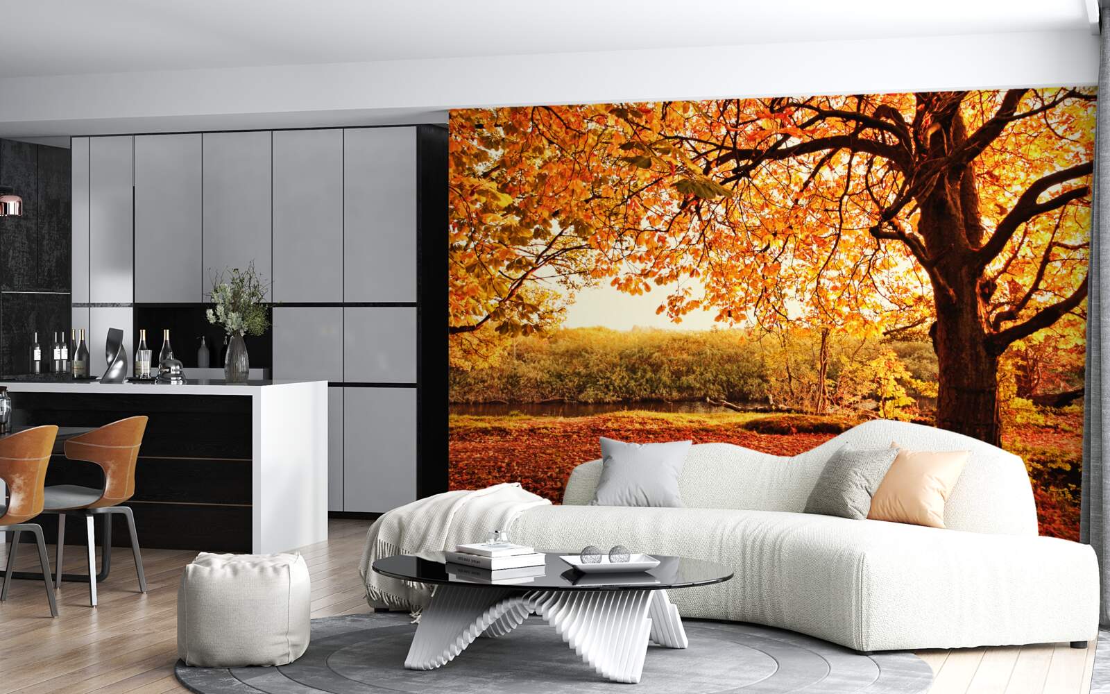 Papier peint l'éblouissante beauté de la forêt en automne ensoleillé