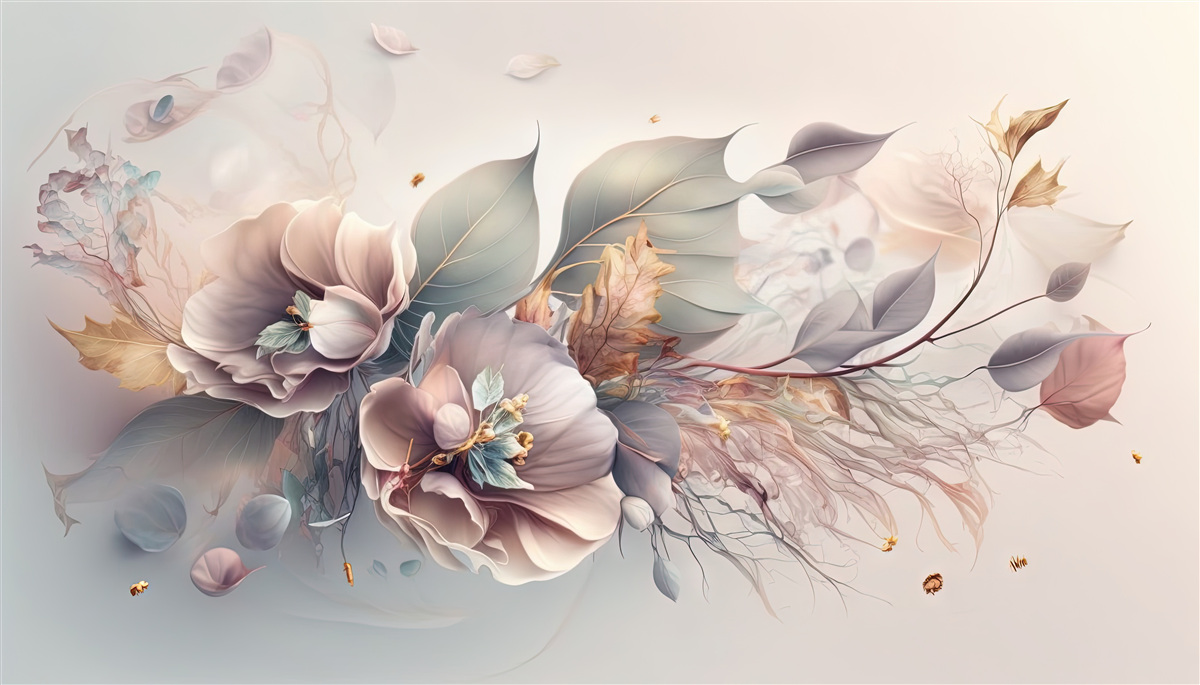 Papier peint branche de fleur colorée sur fond clair