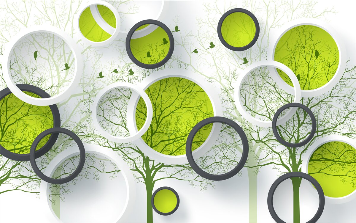 Papier peint cercles abstraits remplis d'arbres