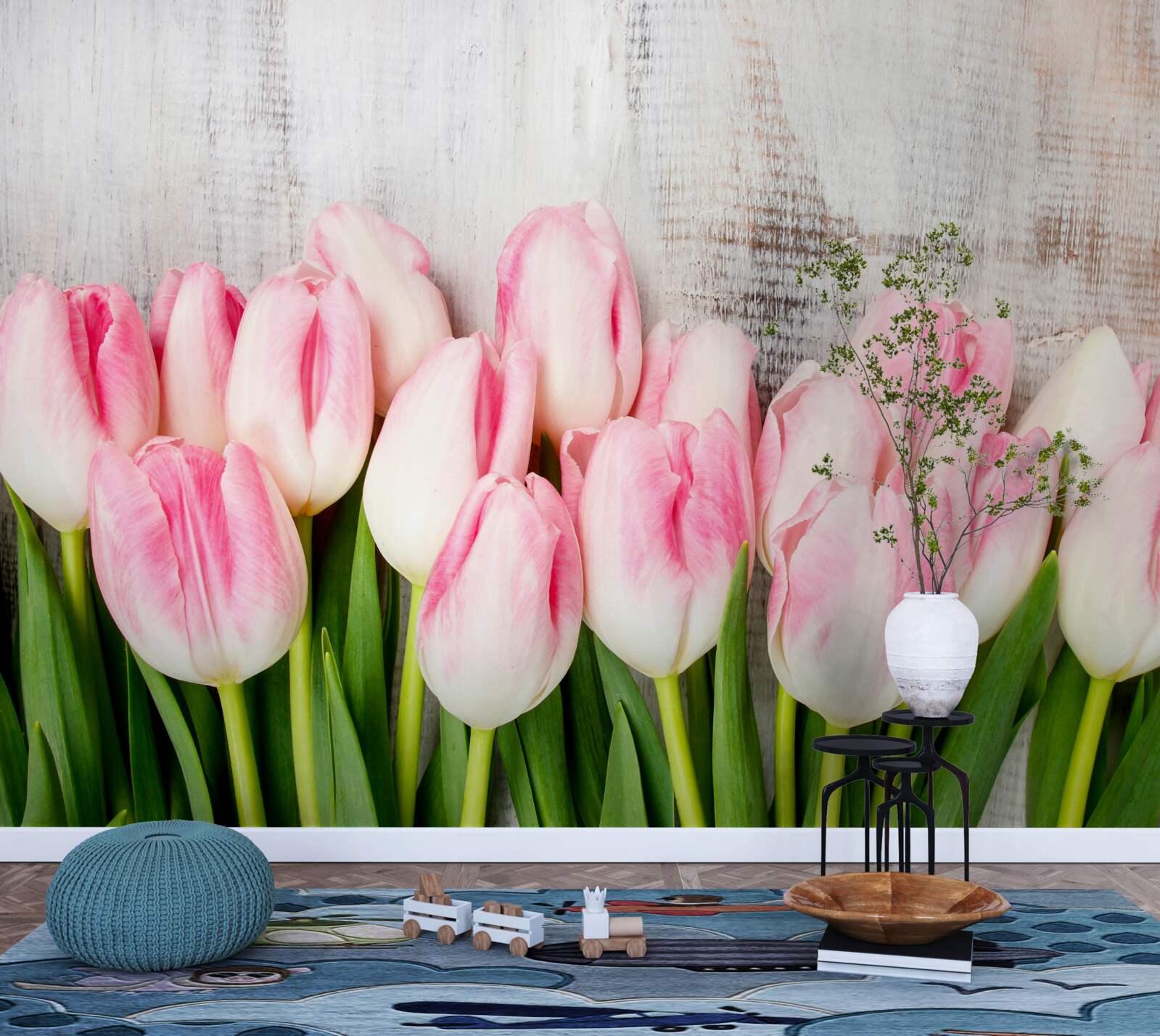Papier peint tulipes fraîches d'un rose délicat