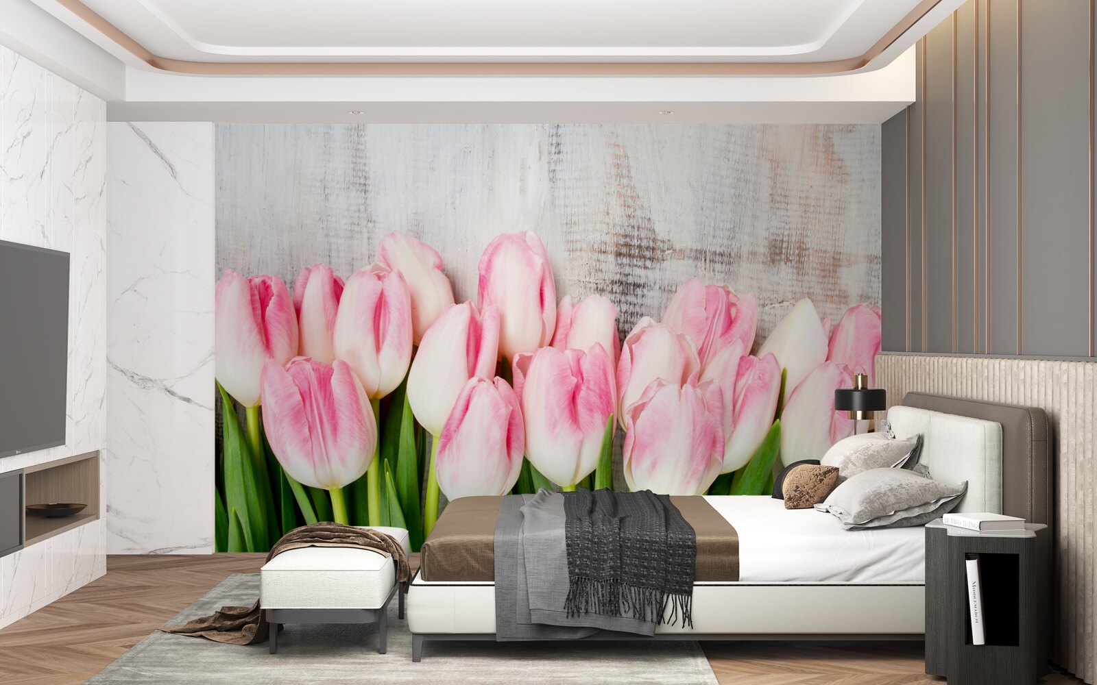 Papier peint tulipes fraîches d'un rose délicat