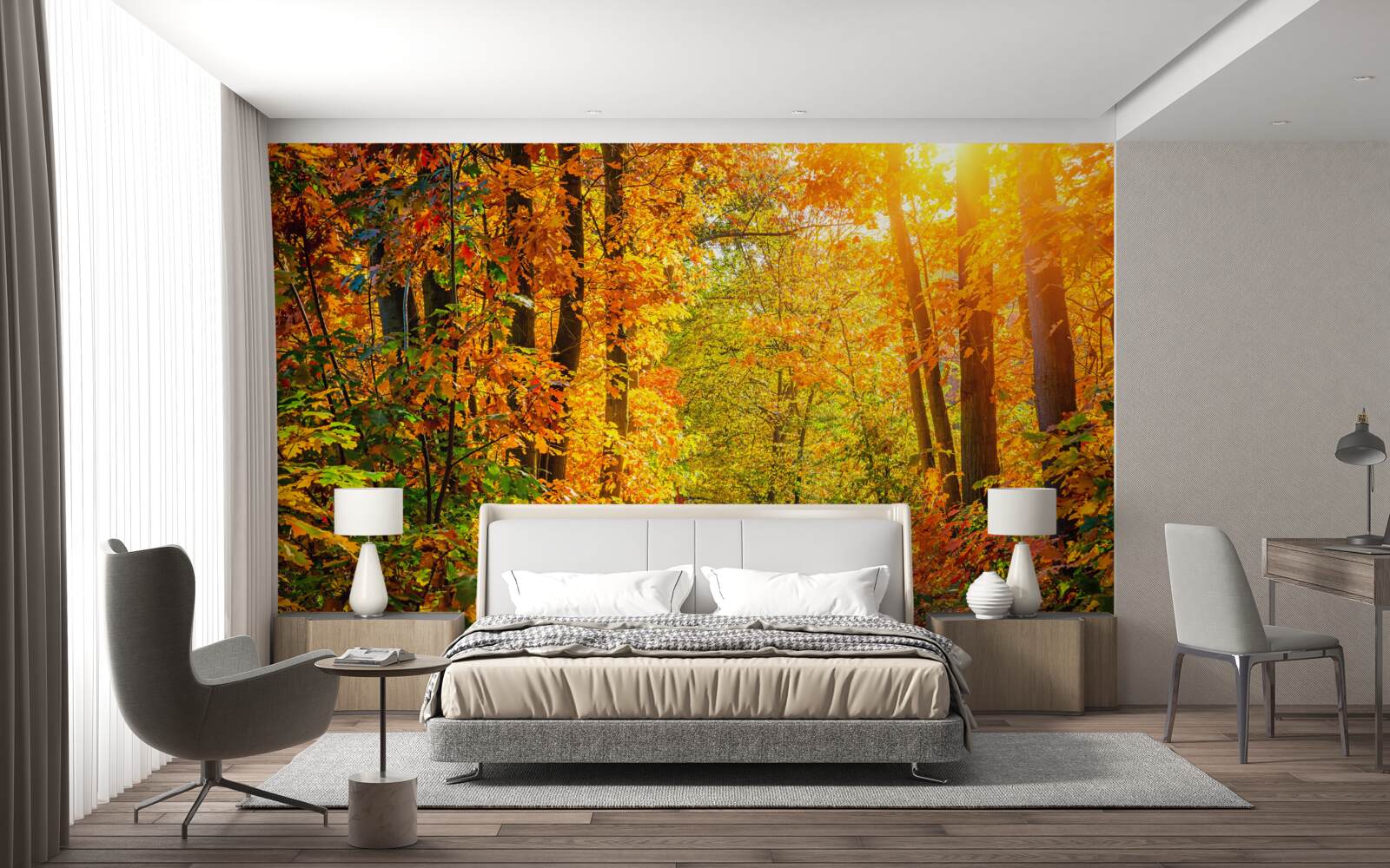 Papier peint coucher de soleil avec soleil d'automne
