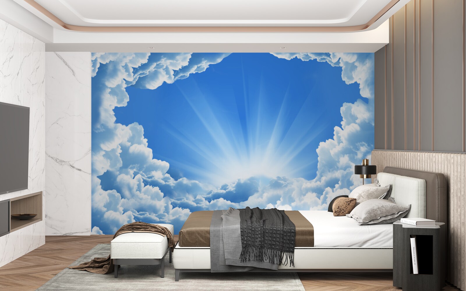 Papier peint les rayons du soleil percent les nuages