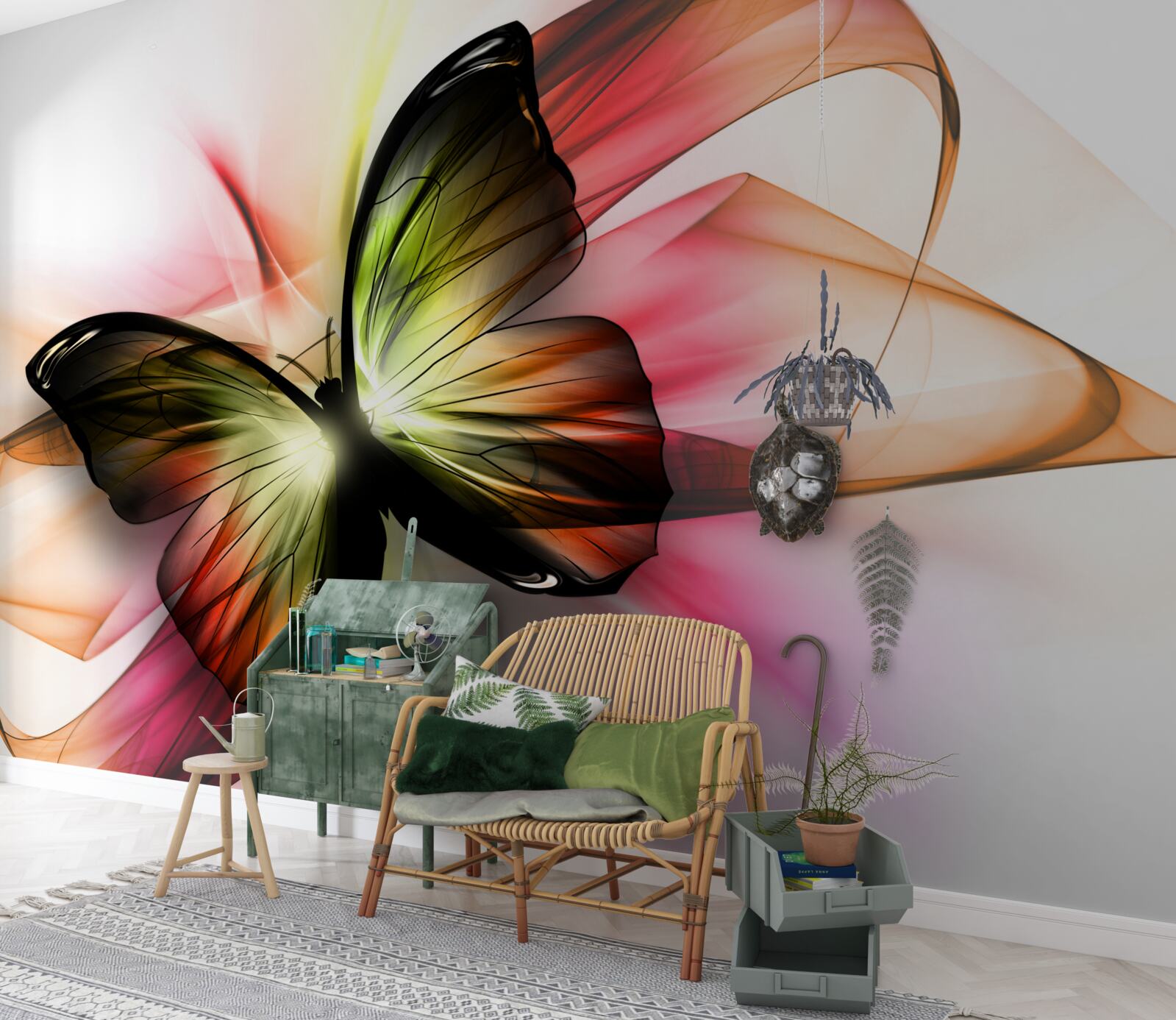 Papier peint un beau papillon flottant gracieusement dans l'air