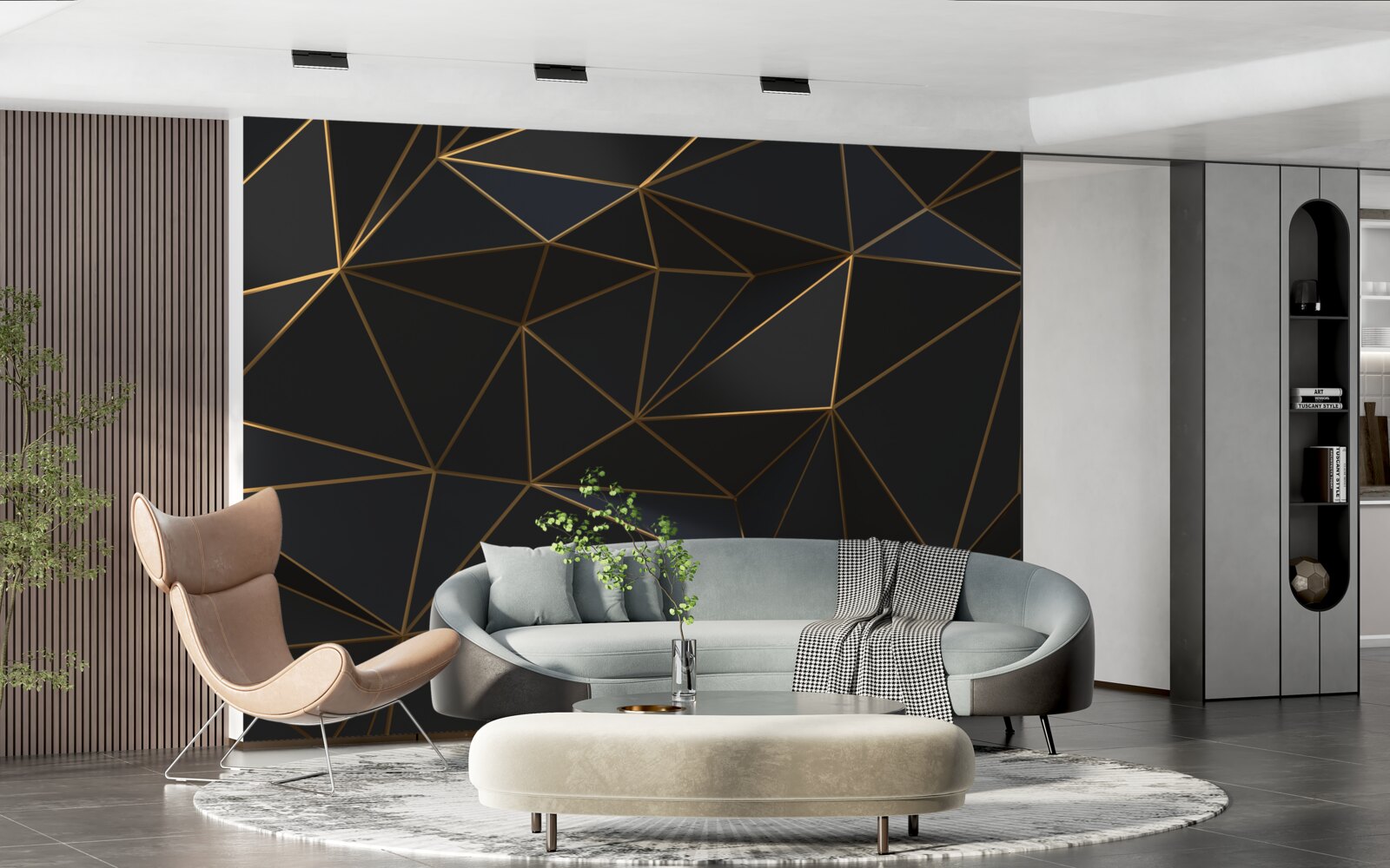 Papier peint triangles et diamants sertis en or