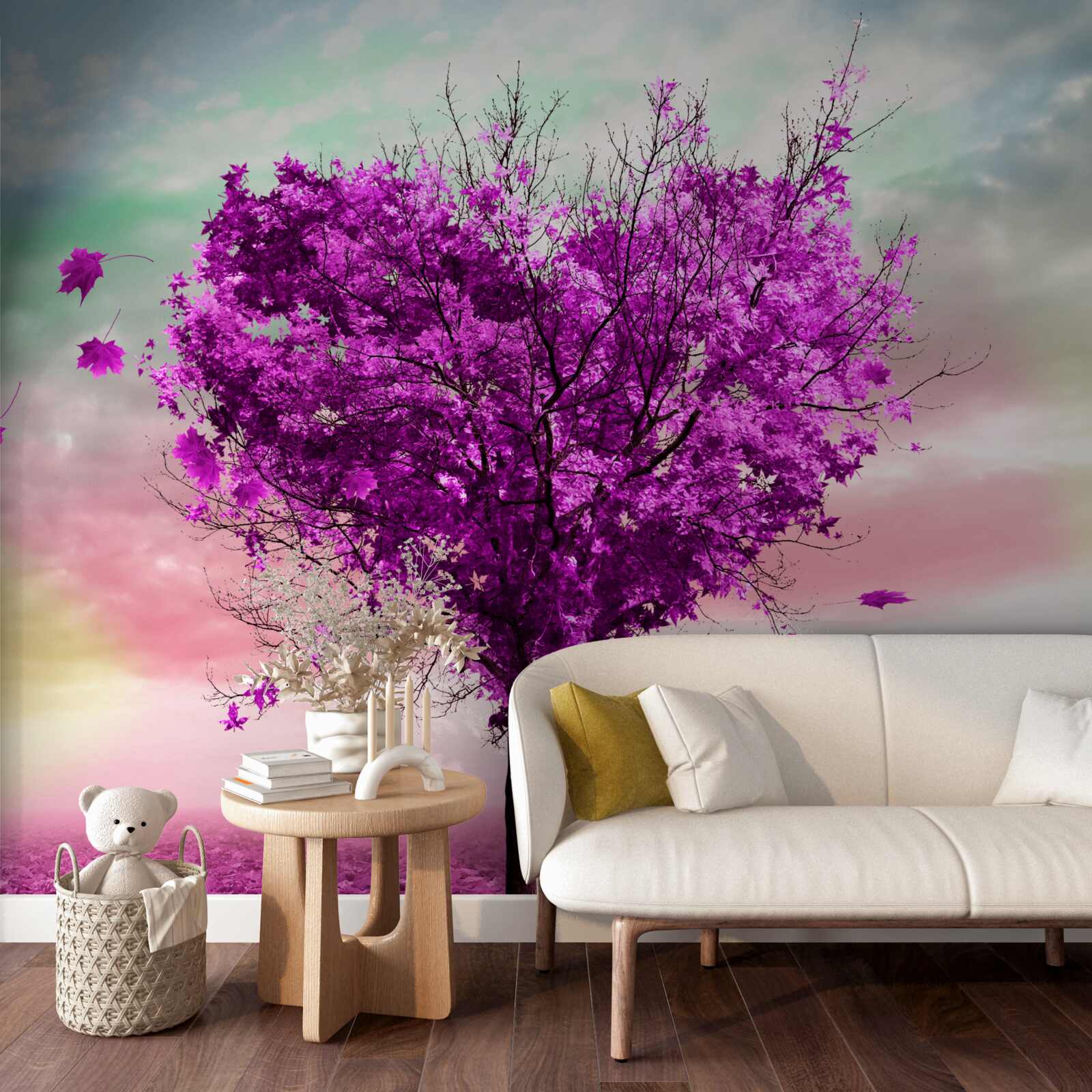 Papier peint l'arbre en forme de cœur est peint en violet