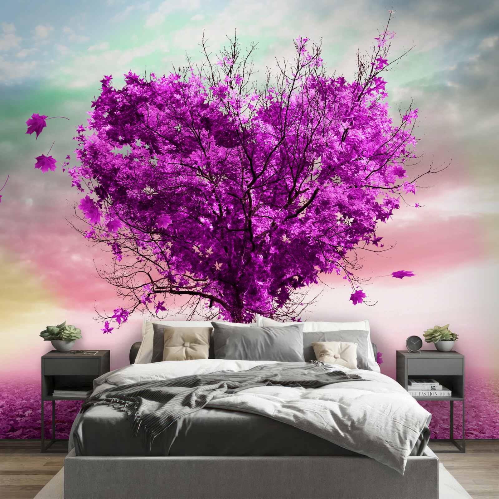 Papier peint l'arbre en forme de cœur est peint en violet