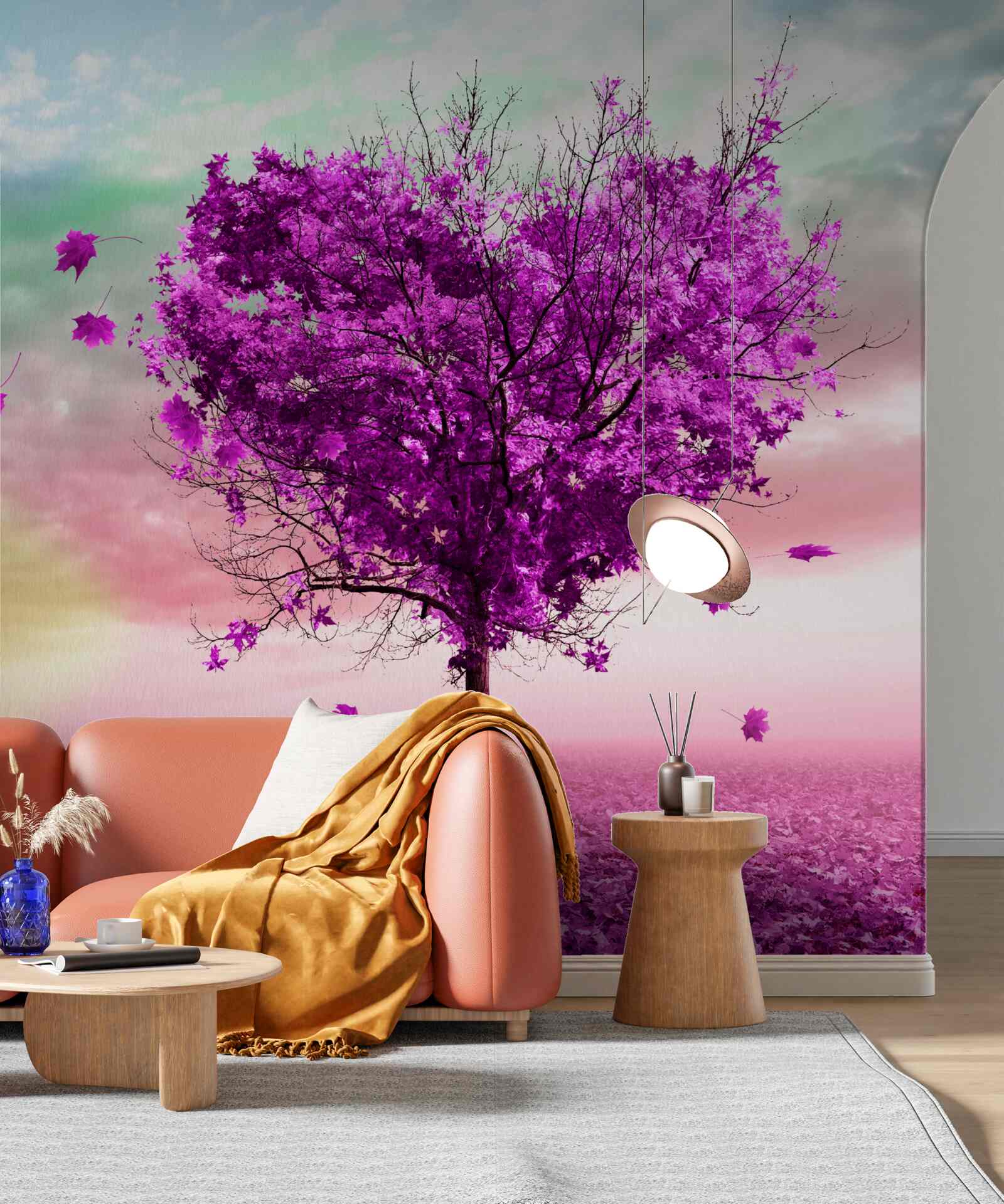 Papier peint l'arbre en forme de cœur est peint en violet