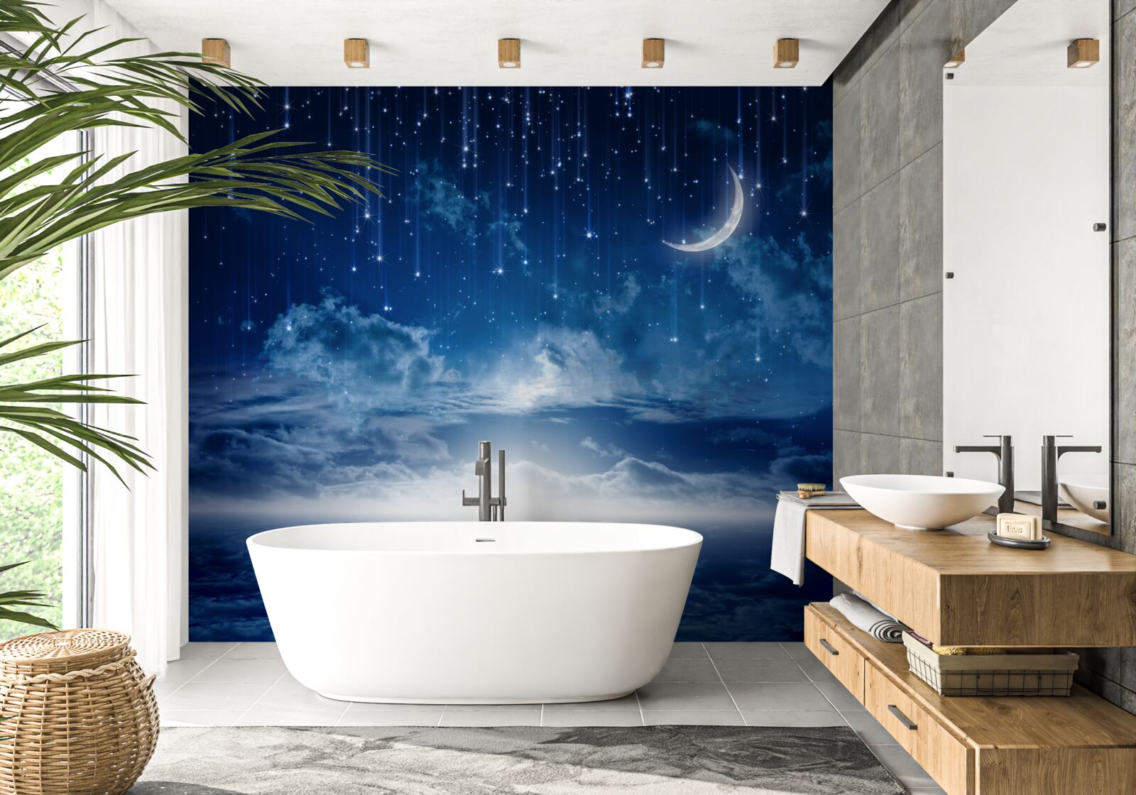 Papier peint Le clair de lune qui joue à la surface de l'eau illumine la nuit de couleurs vives.