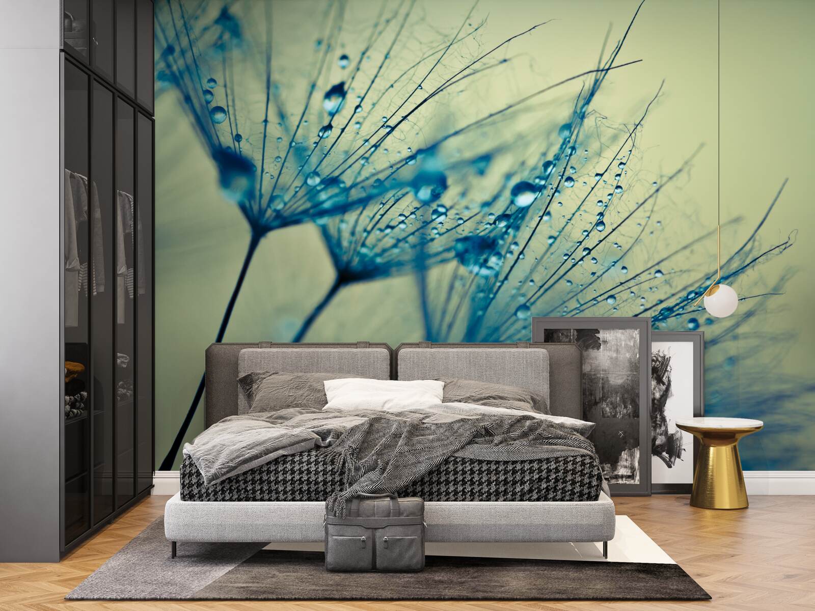Papier peint pissenlit décoré de gouttes d'eau